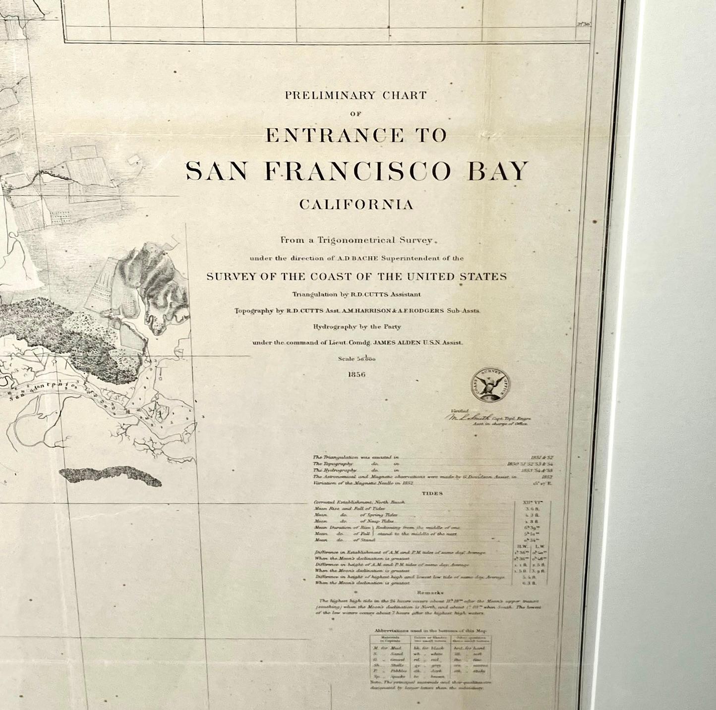 Seltene U.S. Coast Survey Karte, die den Eingang zur San Francisco Bay zeigt, datiert 1856 (amerikanisch) im Angebot