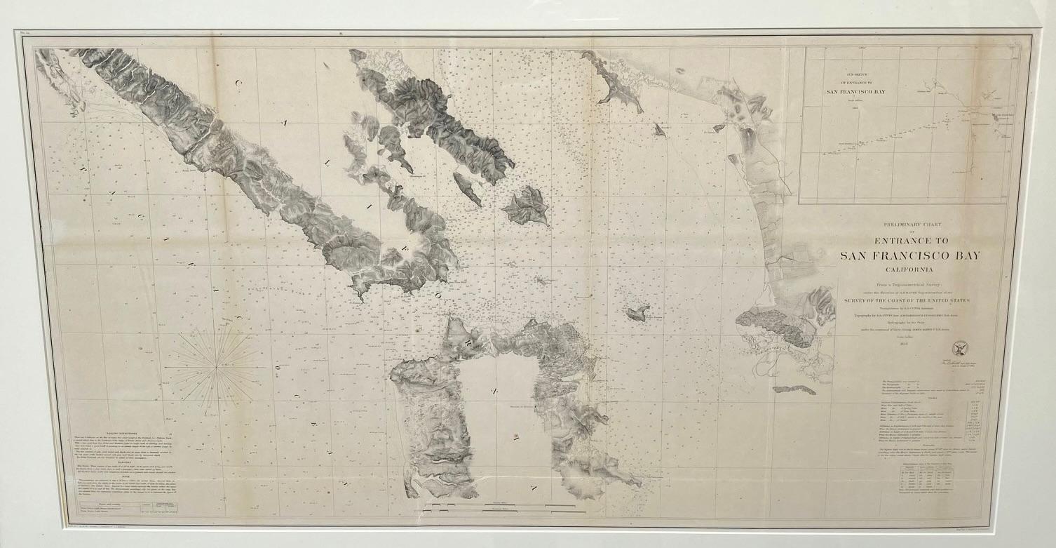 American Scarce U.S. Coast Survey Map Depicting Entrance to San Francisco Bay Dated 1856 For Sale