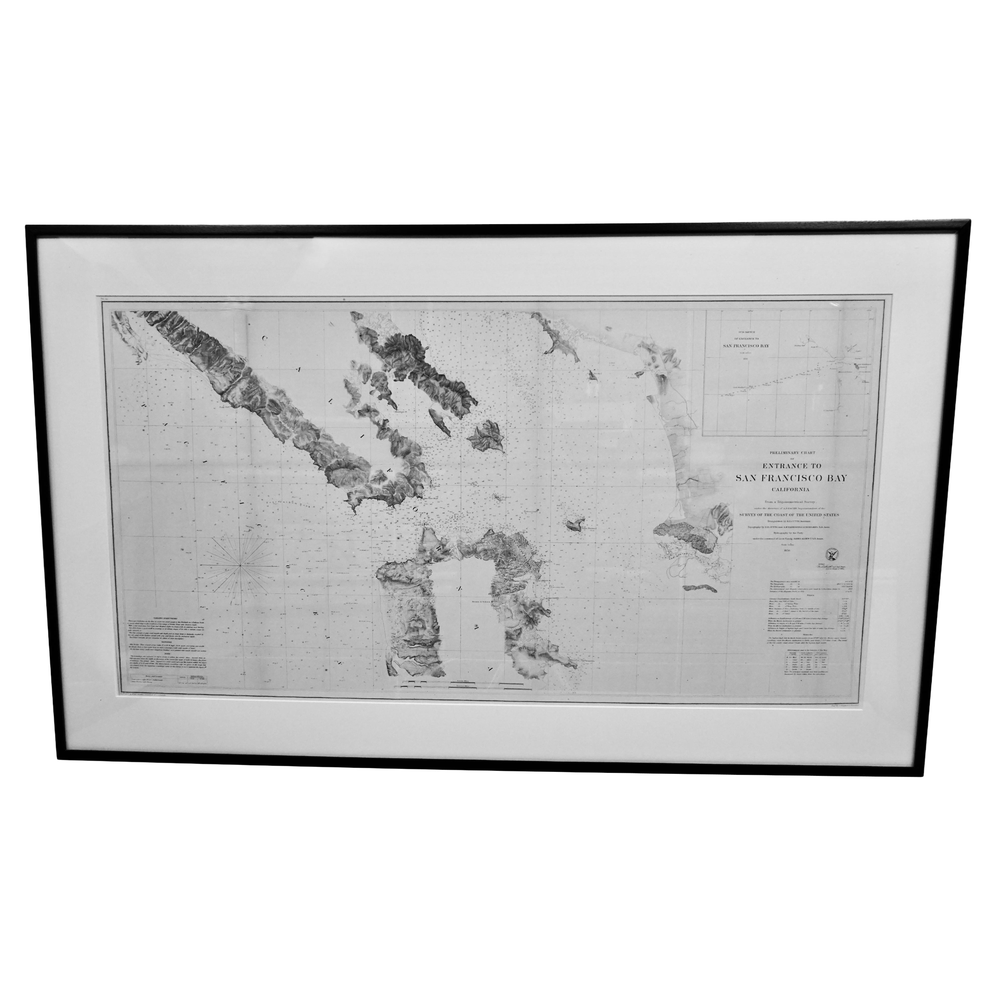 Seltene U.S. Coast Survey Karte, die den Eingang zur San Francisco Bay zeigt, datiert 1856