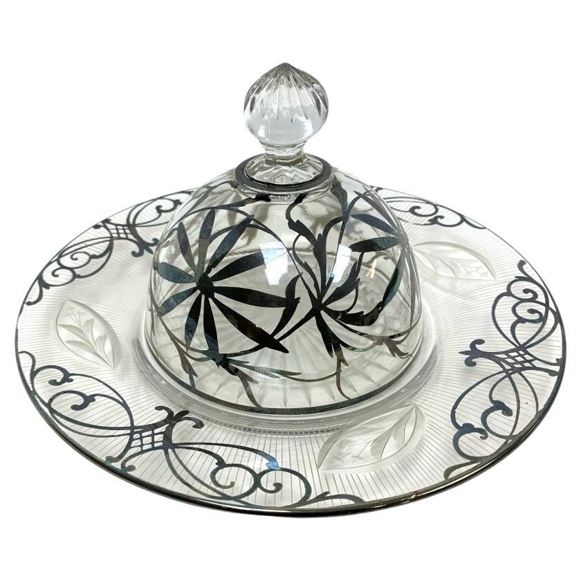 Scarce Vintage Silver Overlay Cheese Dish For Sale