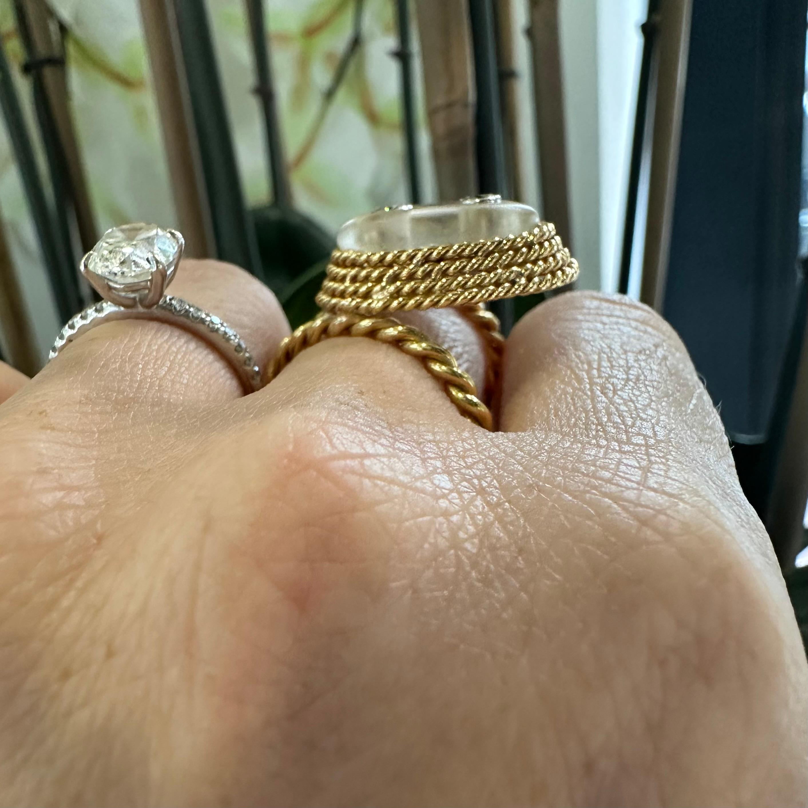 Scarf Enhancer in 18k Yellow Gold and Carved Frosted Crystal with Diamond Accent For Sale 1