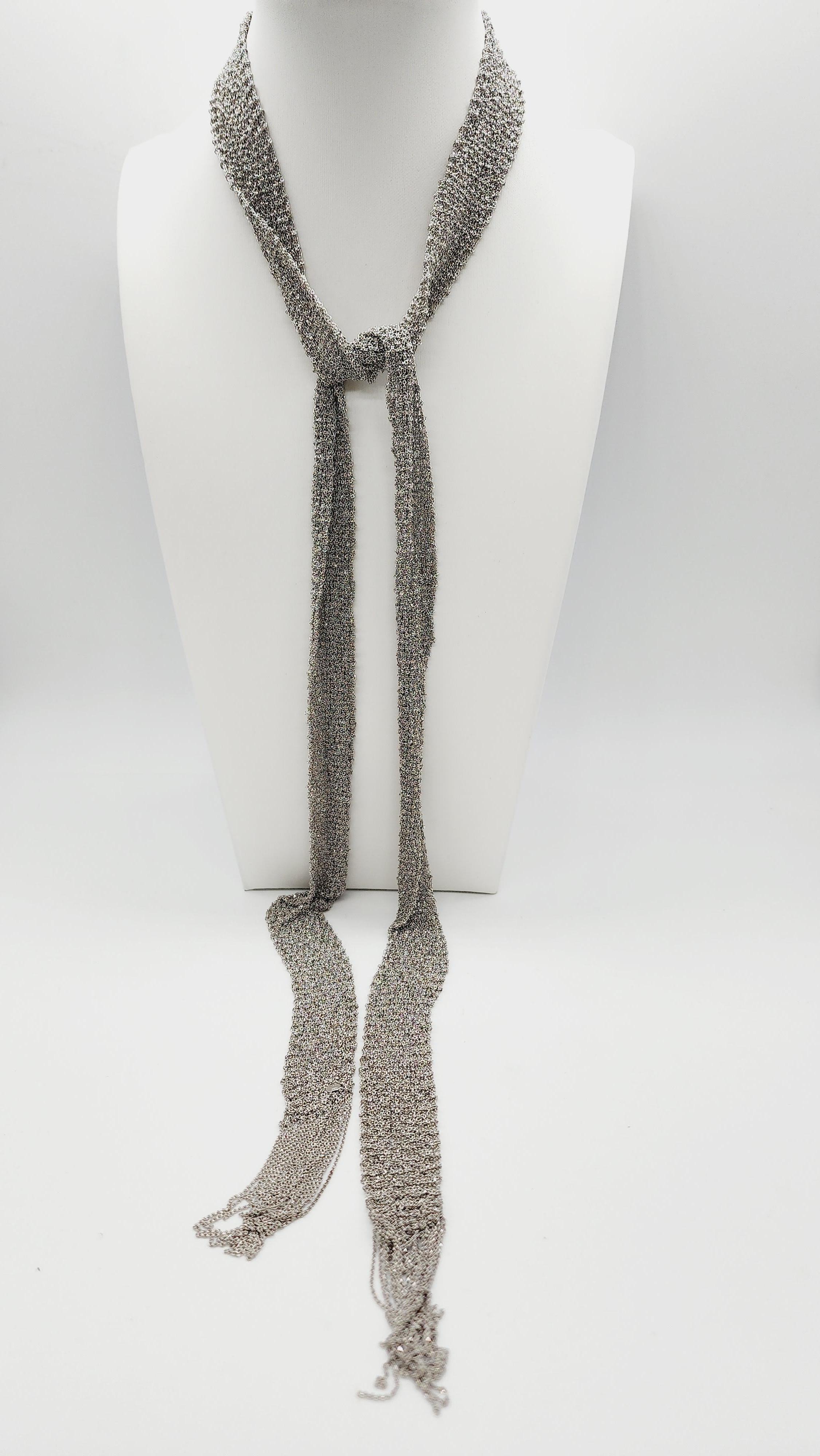 Schal Seil Kette Silber Halskette. Eine moderne, kantige und zeitlose Halskette.

42 Zoll Länge Gesamt
Gewicht:  ca. 89 Gramm