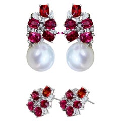 【Crown Radiance】Scarlet Bloom Aurora South Sea Pearl Convertible Earrings