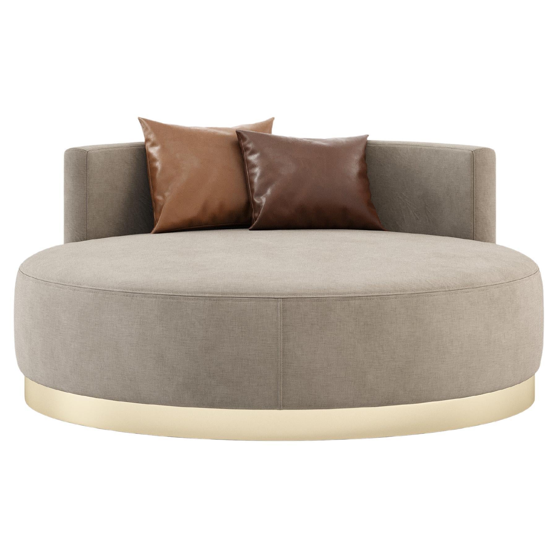 Upholstered round chaise lounge with custom fabric by Laskasas For Sale