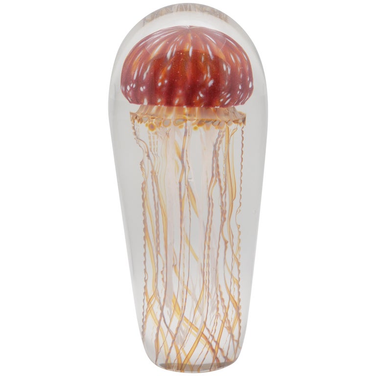 Scarlet Colored Jellyfish Glass Sculpture For Sale at 1stDibs