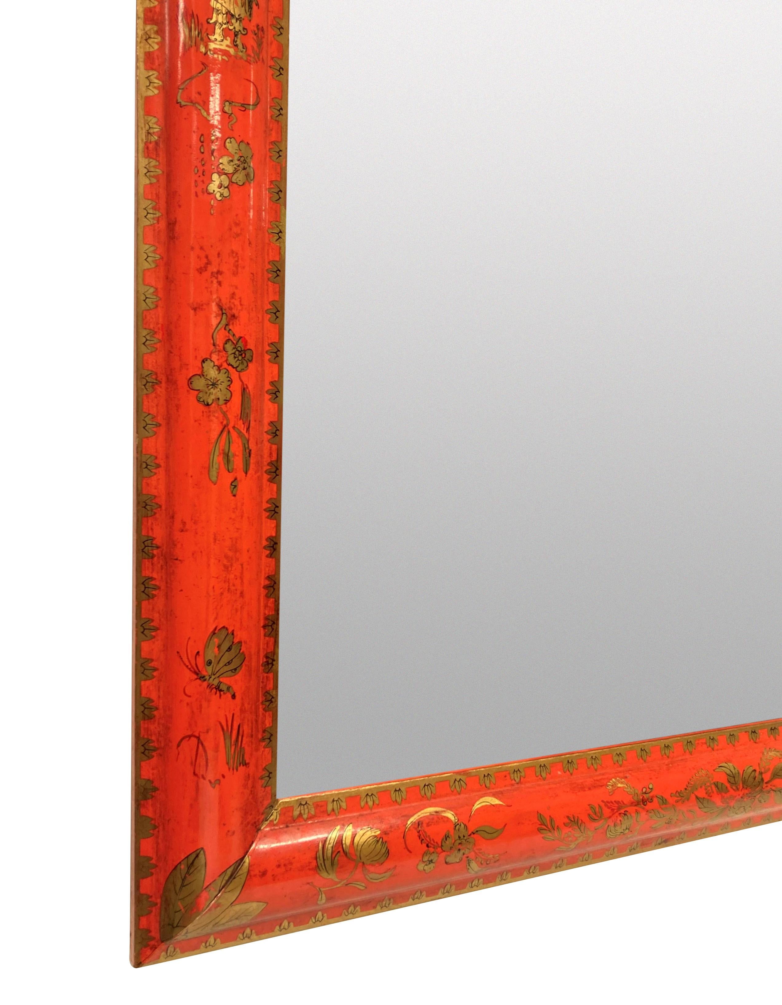 William and Mary Scarlet Japanned William & Mary Style Mirror