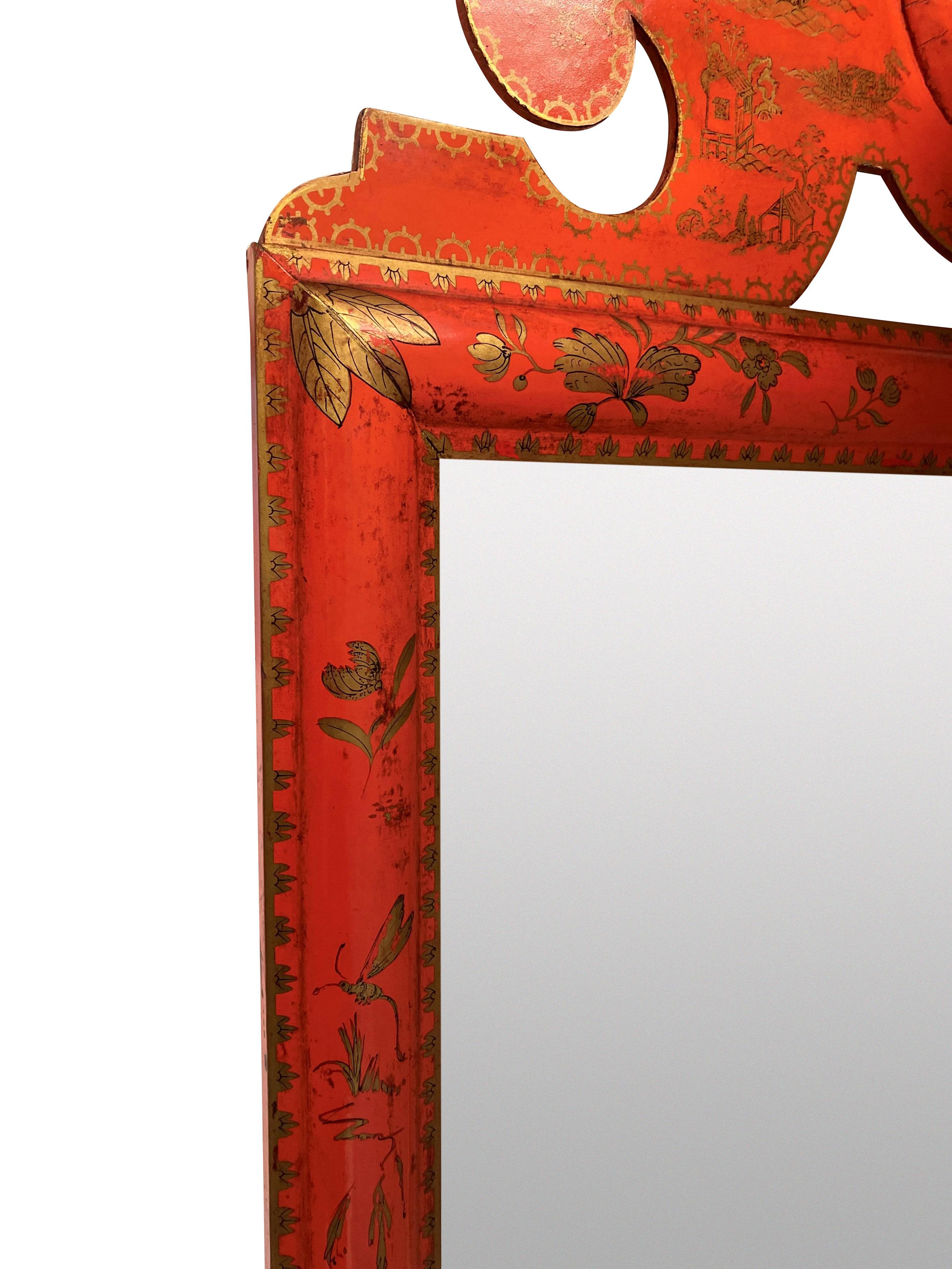 English Scarlet Japanned William & Mary Style Mirror