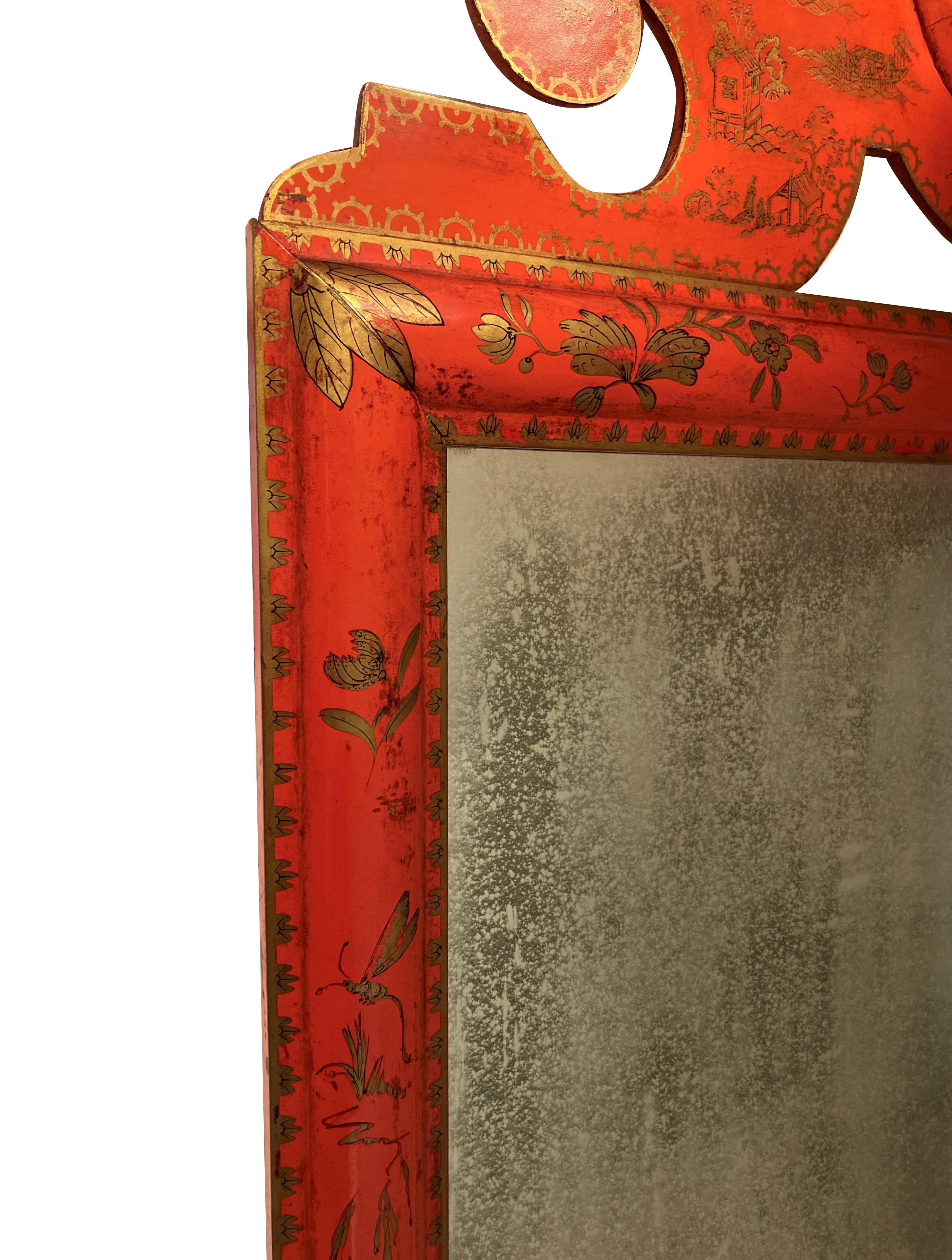 Scarlet Japanned William & Mary Style Mirror In Good Condition In London, GB
