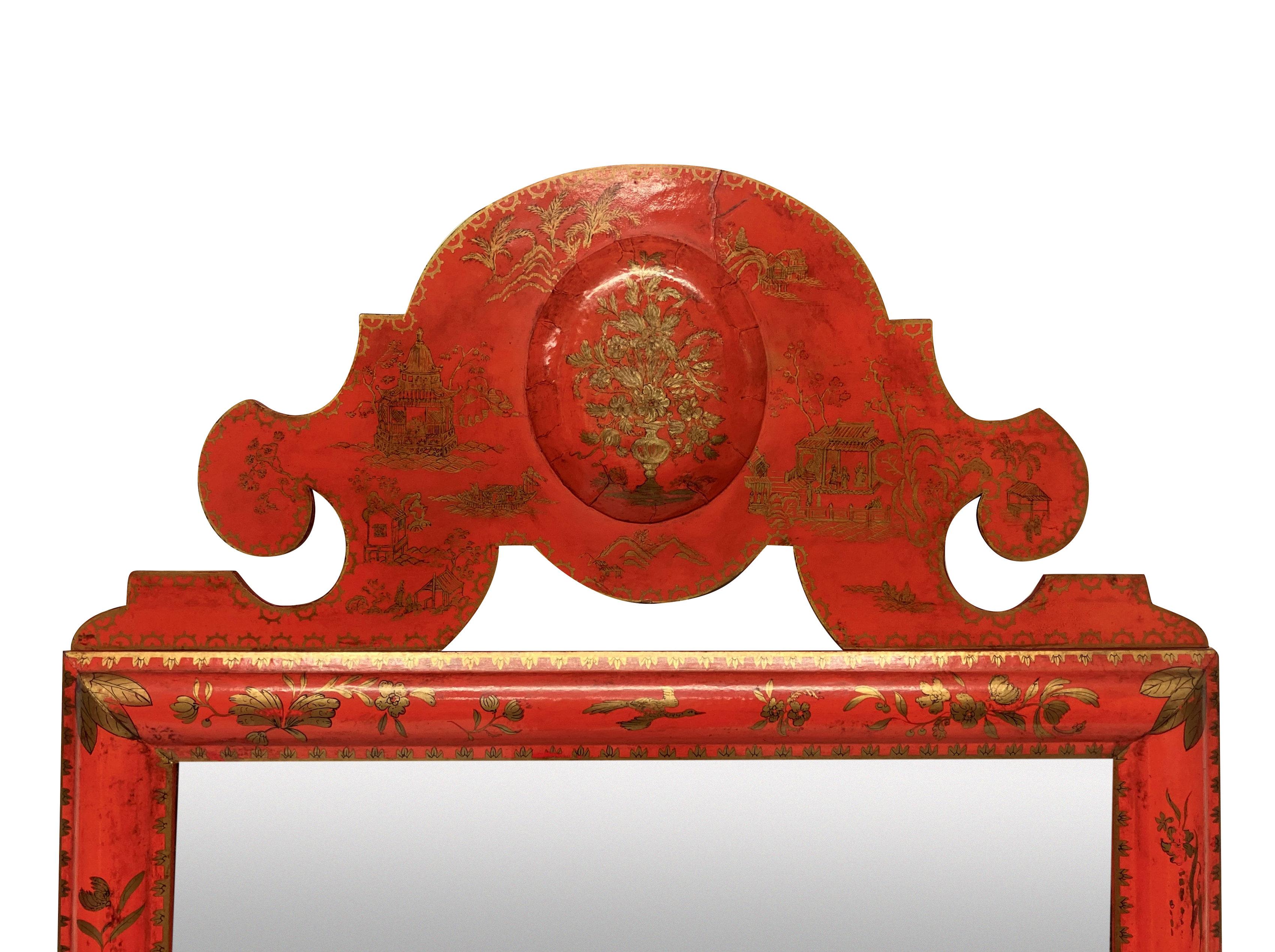 Mid-20th Century Scarlet Japanned William & Mary Style Mirror