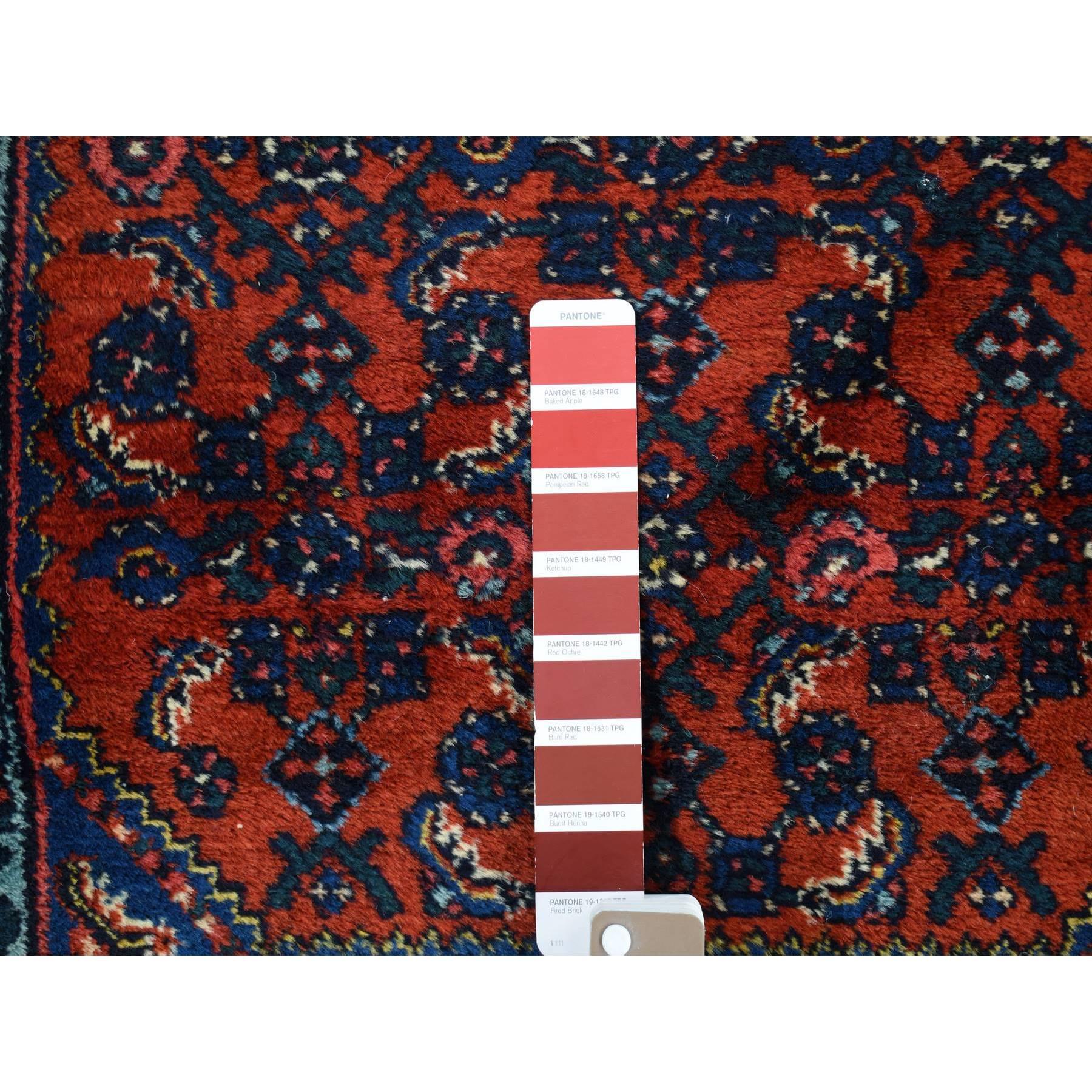 Medieval Scarlet Red Antique Persian Injelas Runner Even Wear Hand Knotted Pure Wool Rug