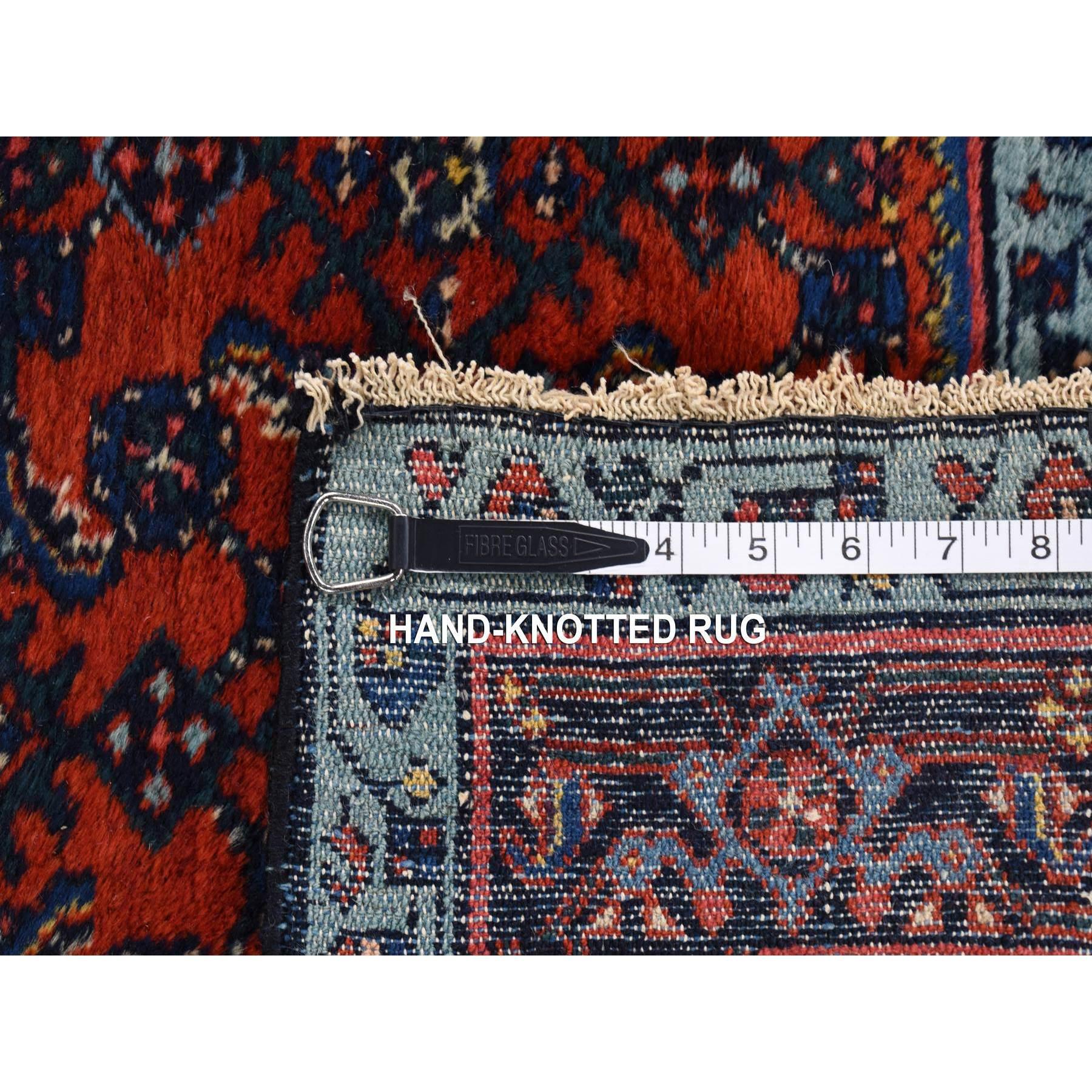 Early 20th Century Scarlet Red Antique Persian Injelas Runner Even Wear Hand Knotted Pure Wool Rug