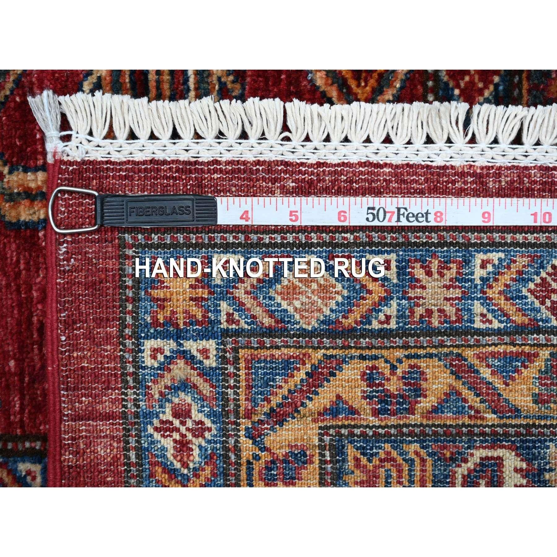 Tapis carré oriental rouge écarlate noué à la main en laine afghane super Kazak 9'9