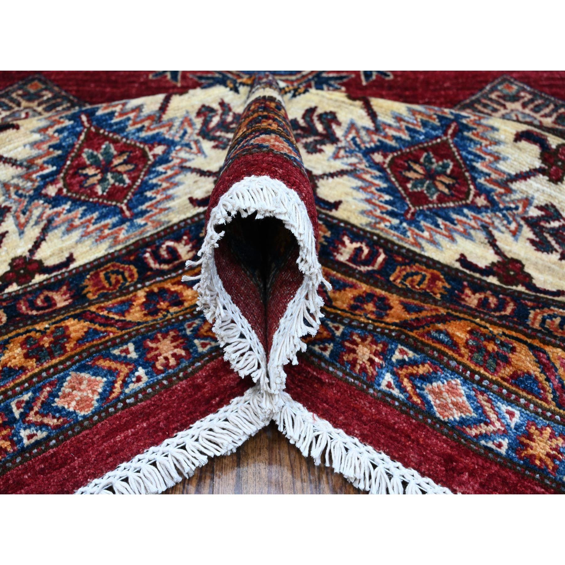 Noué à la main Tapis carré oriental rouge écarlate noué à la main en laine afghane super Kazak 9'9