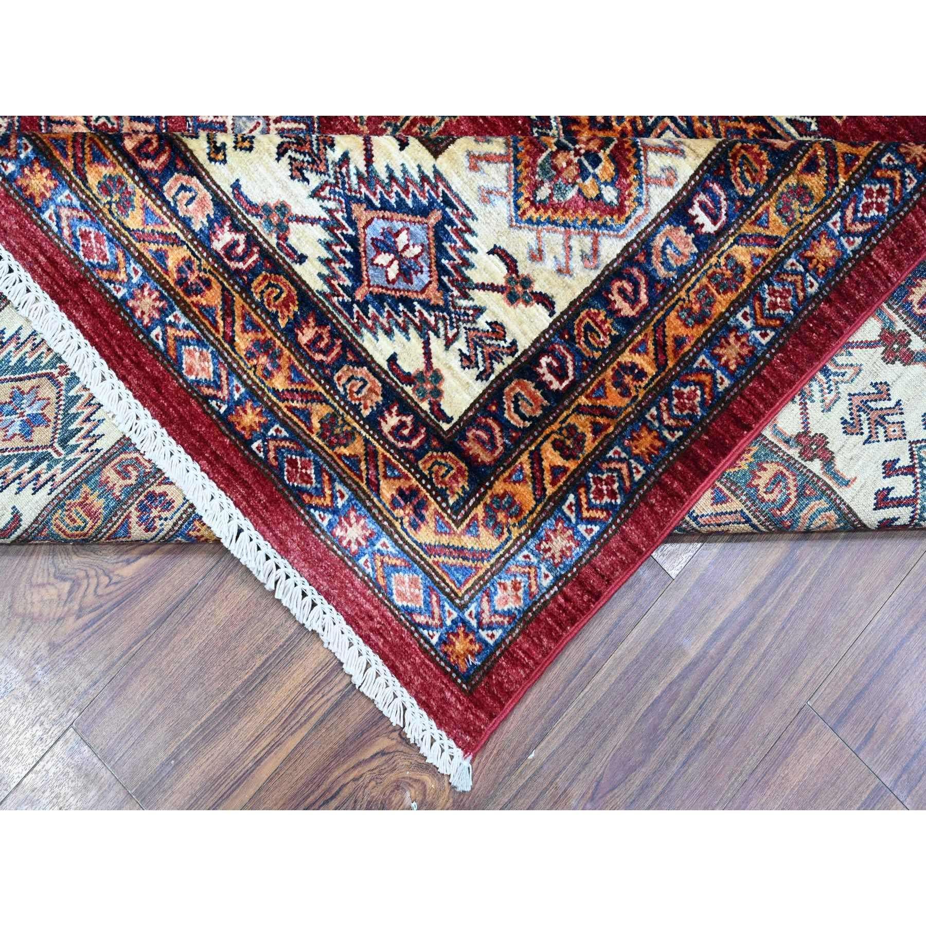 Tapis carré oriental rouge écarlate noué à la main en laine afghane super Kazak 9'9