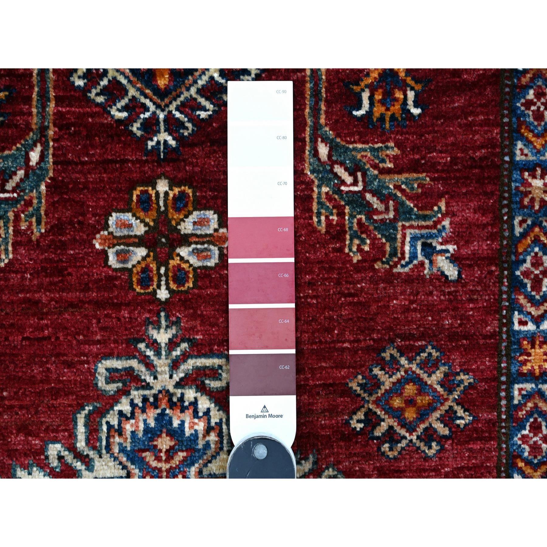 XXIe siècle et contemporain Tapis carré oriental rouge écarlate noué à la main en laine afghane super Kazak 9'9