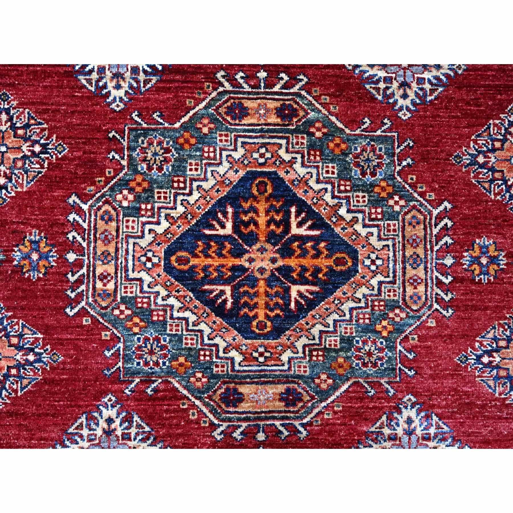 Laine Tapis carré oriental rouge écarlate noué à la main en laine afghane super Kazak 9'9