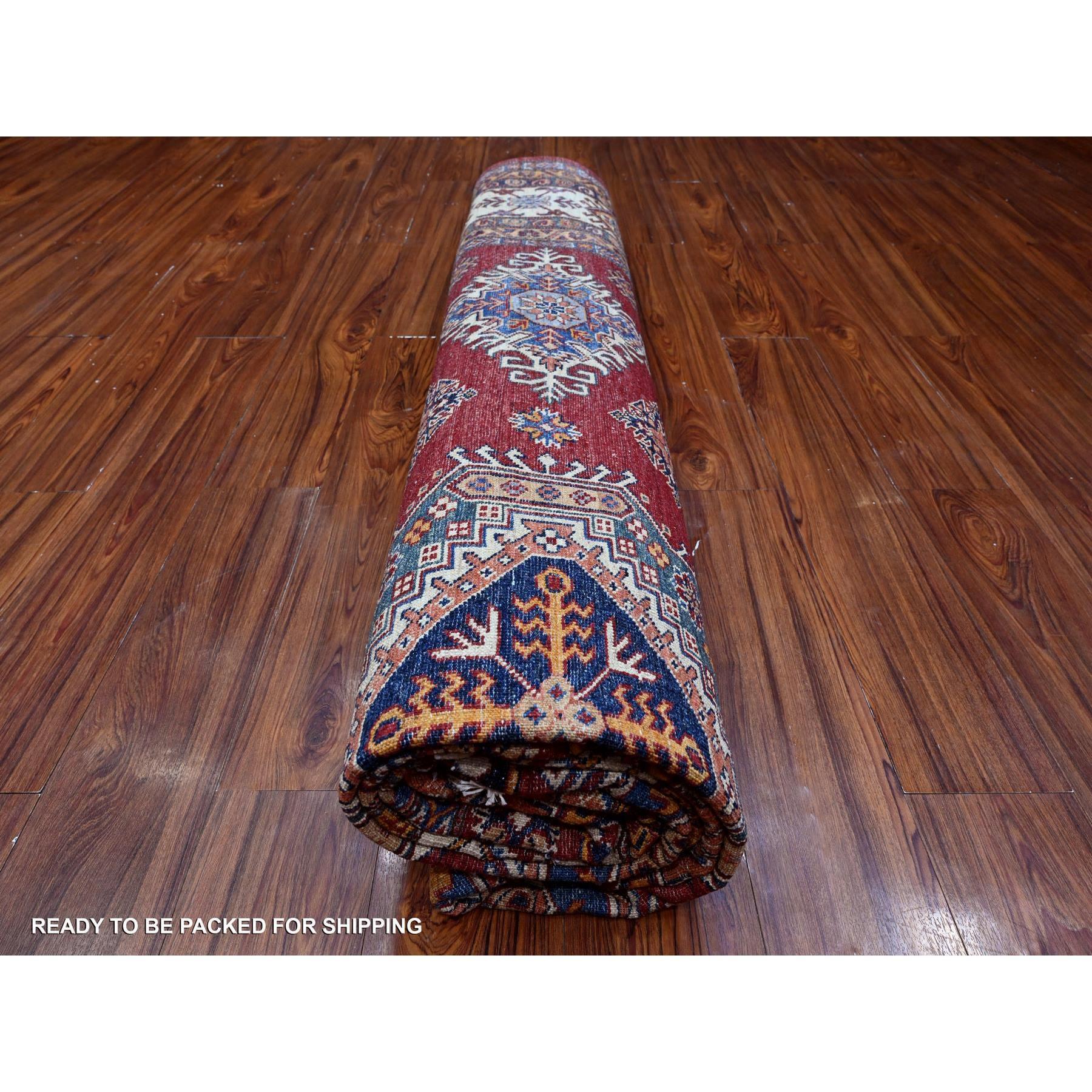 Tapis carré oriental rouge écarlate noué à la main en laine afghane super Kazak 9'9