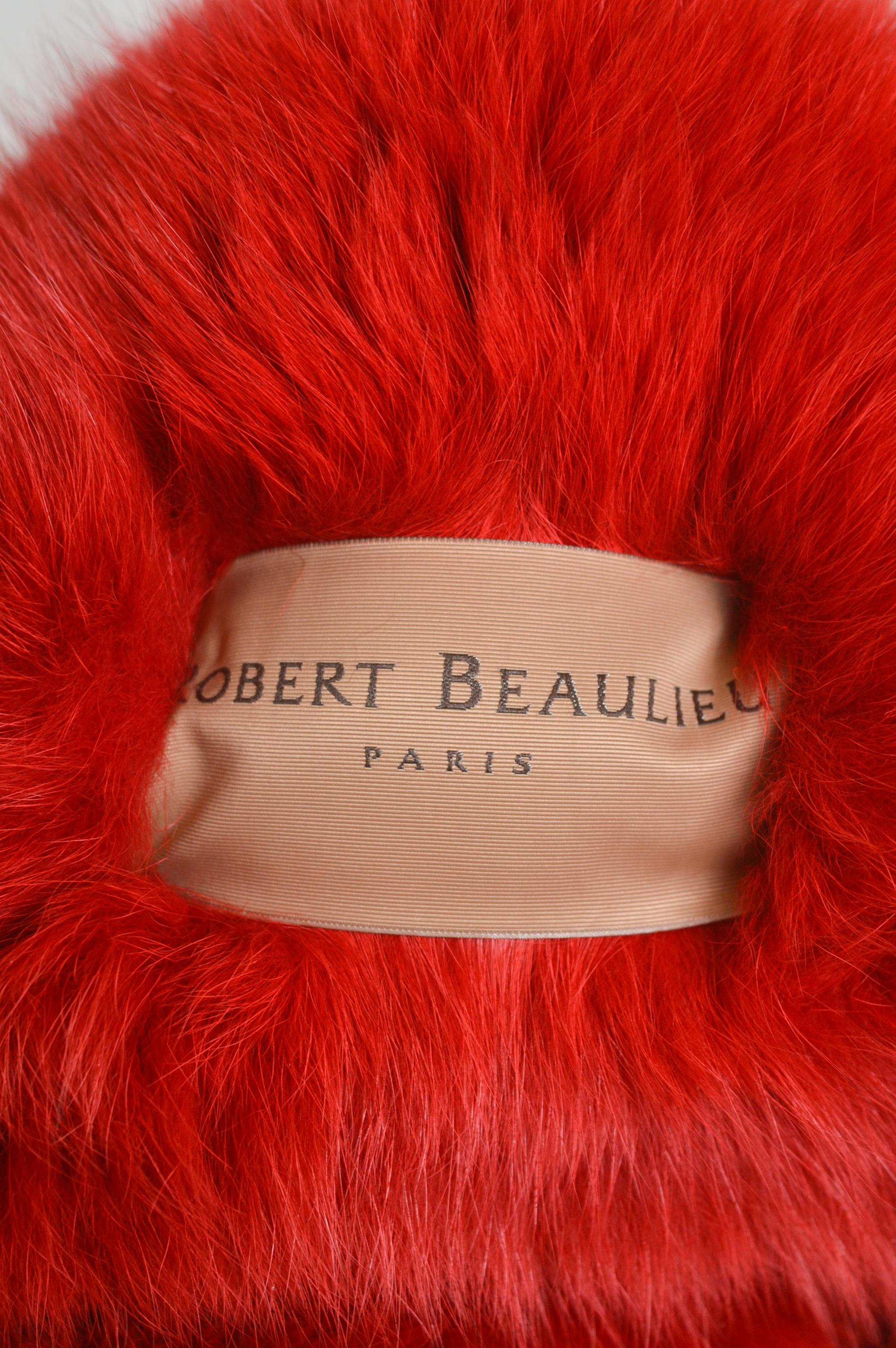Scarlet Red Huge Plush Vintage French Fox Fur Stole Boa - Scarf For Sale 4