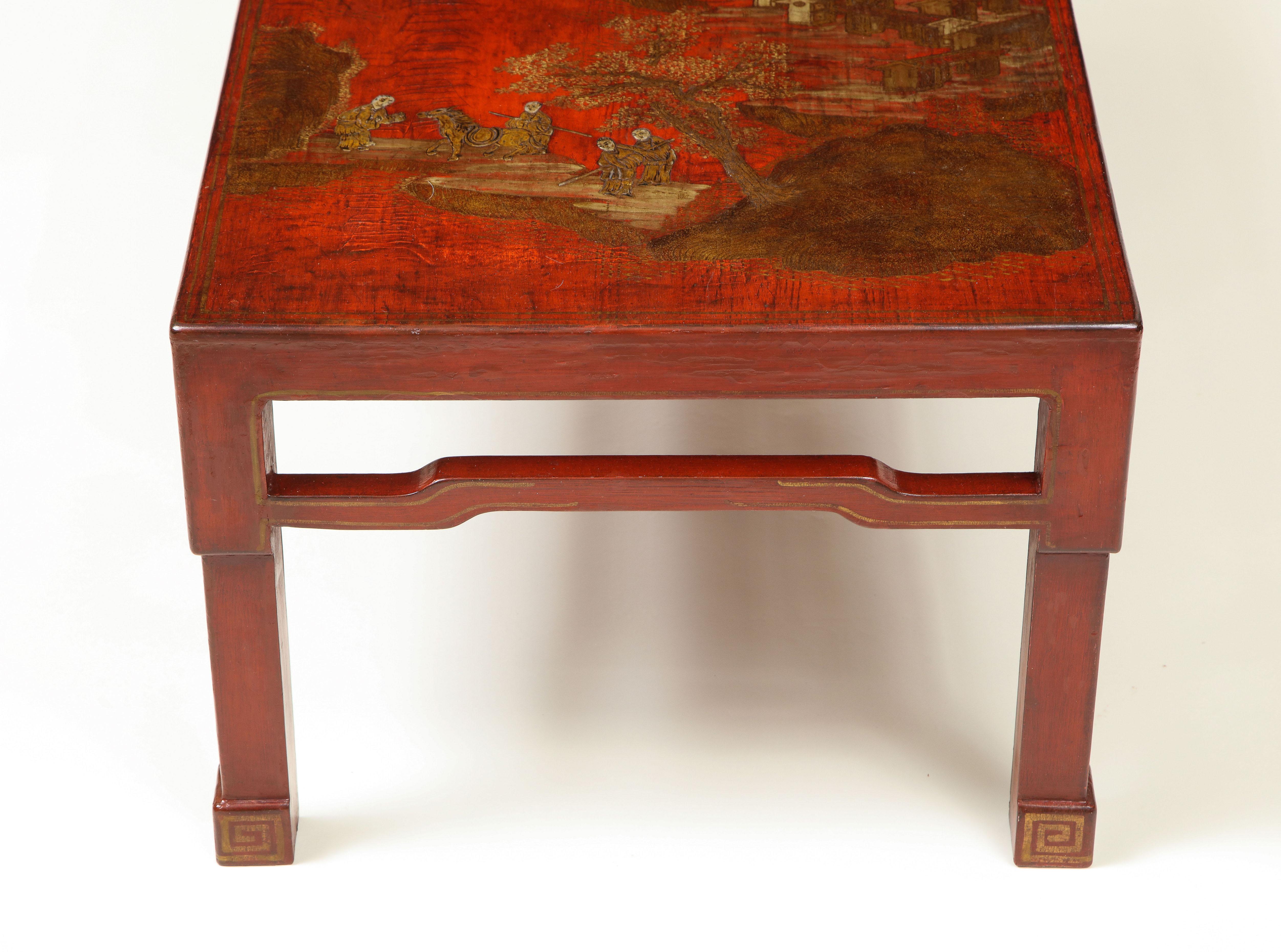 Scarlet Red Lacquered and Gilt Chinoiserie Low Table In Good Condition In New York, NY