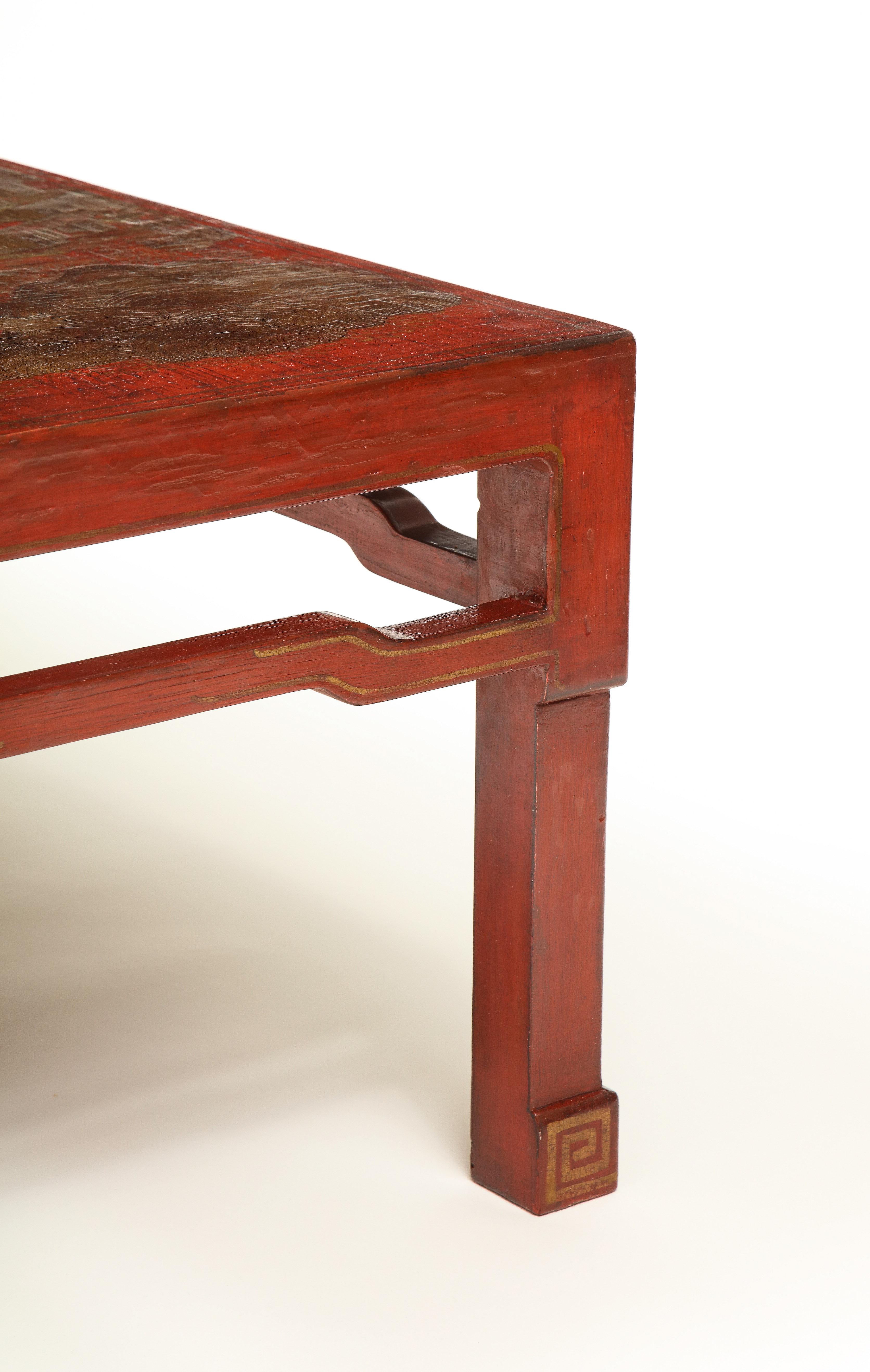 20th Century Scarlet Red Lacquered and Gilt Chinoiserie Low Table