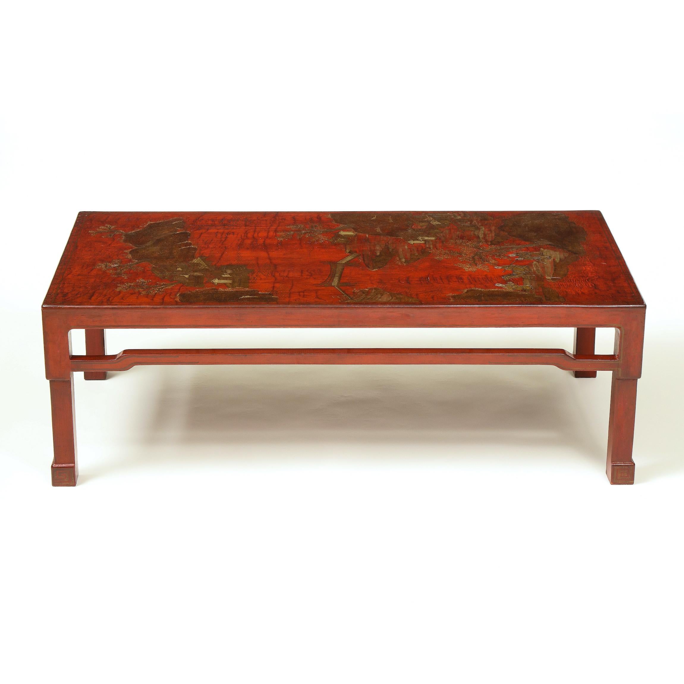 Scarlet Red Lacquered and Gilt Chinoiserie Low Table 1