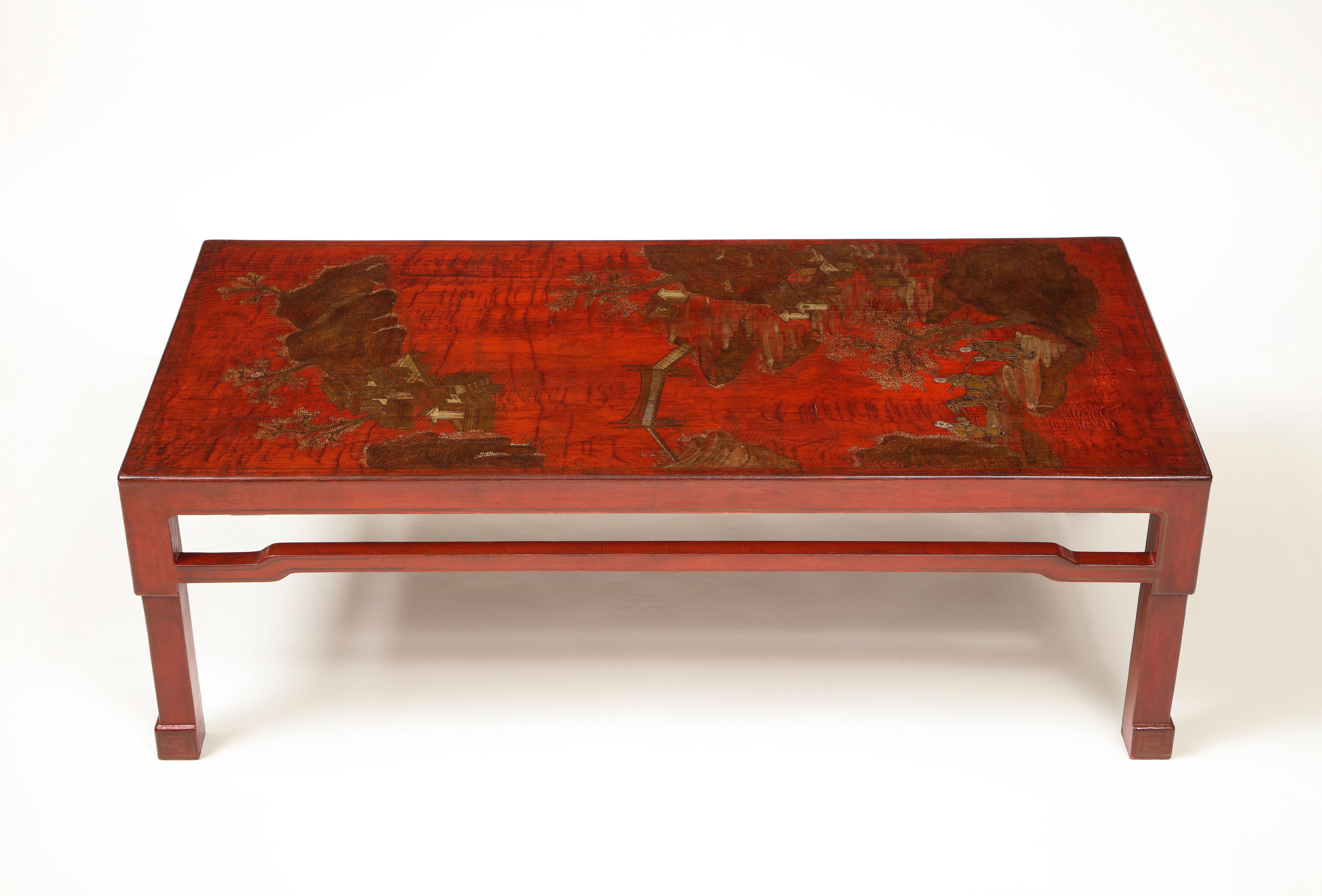 Scarlet Red Lacquered and Gilt Chinoiserie Low Table 2