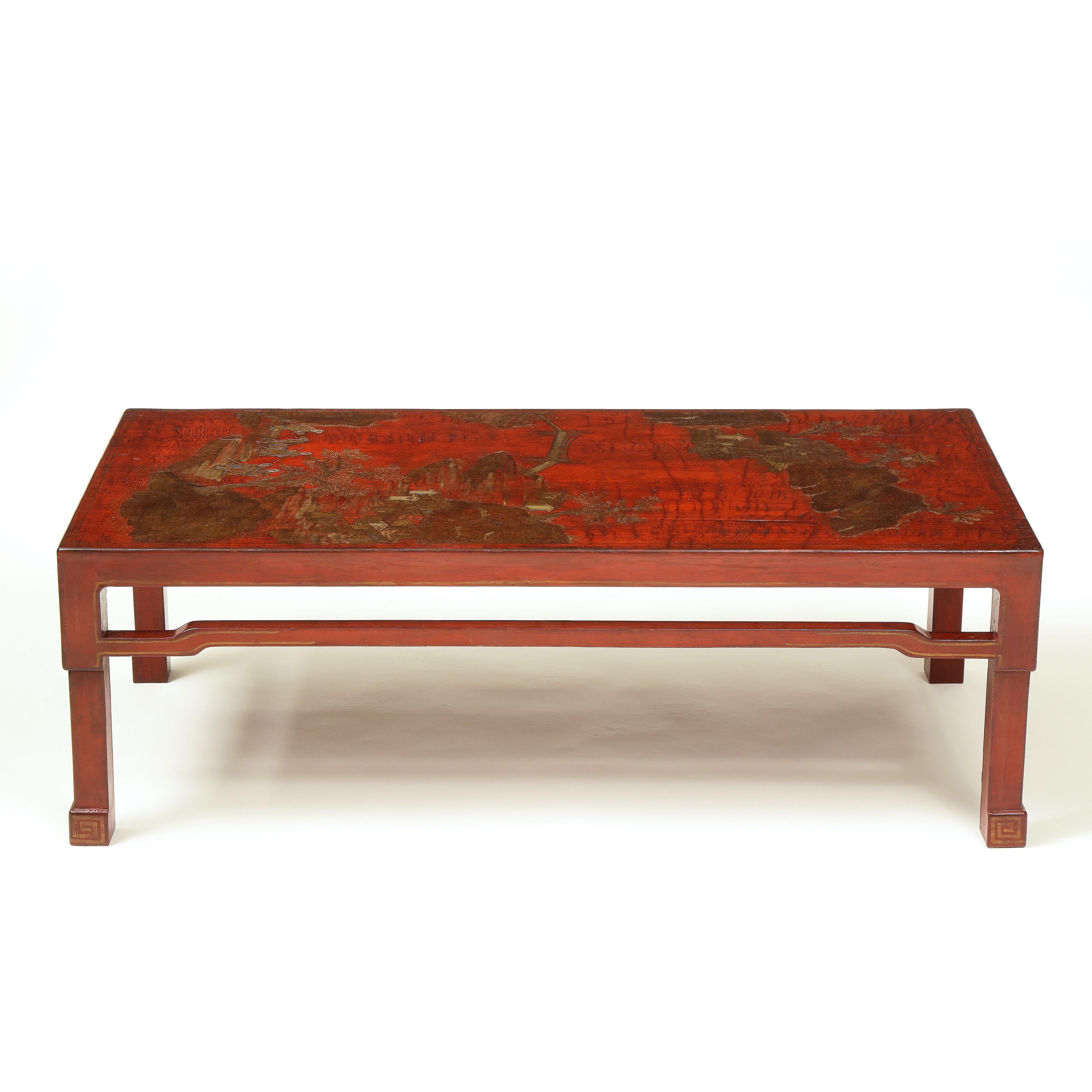 Scarlet Red Lacquered and Gilt Chinoiserie Low Table 3