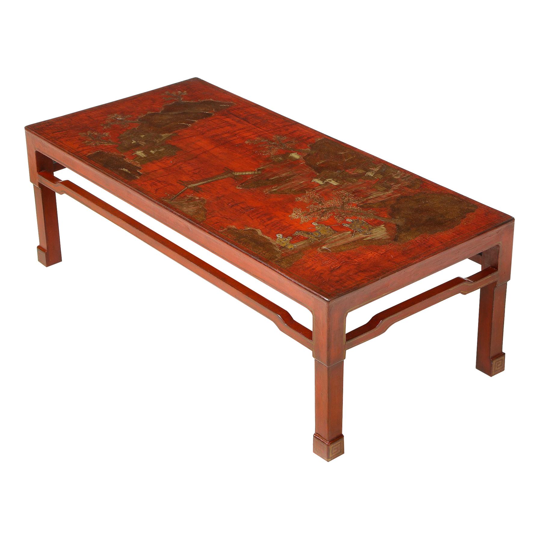 Scarlet Red Lacquered and Gilt Chinoiserie Low Table