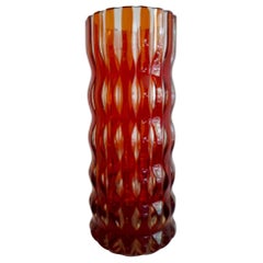 Scarlet Red Midcentury Czech Cut Glass Vase, 1960s
