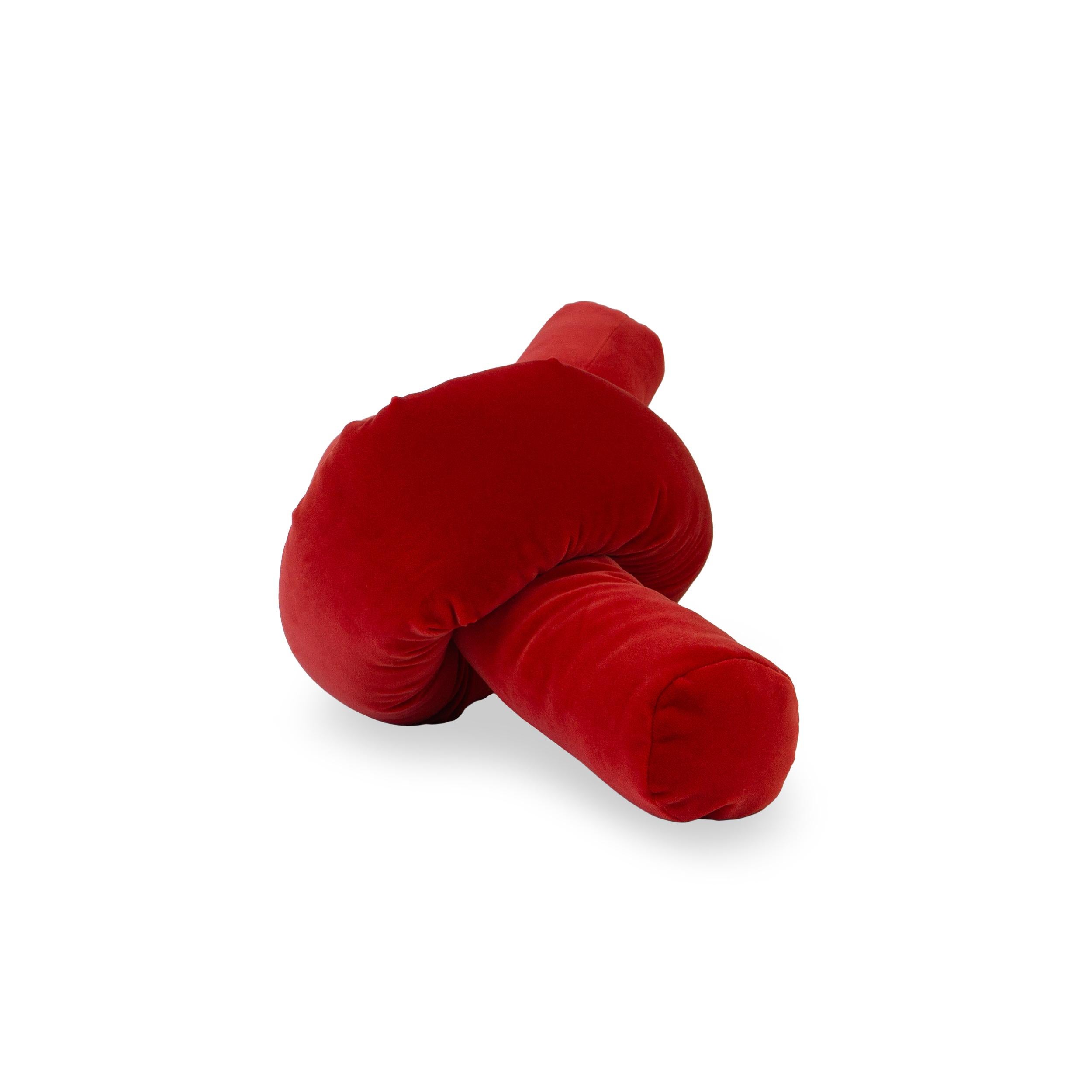 Modern Scarlet Red Velvet Pretzel Knot Lumbar Pillow  For Sale