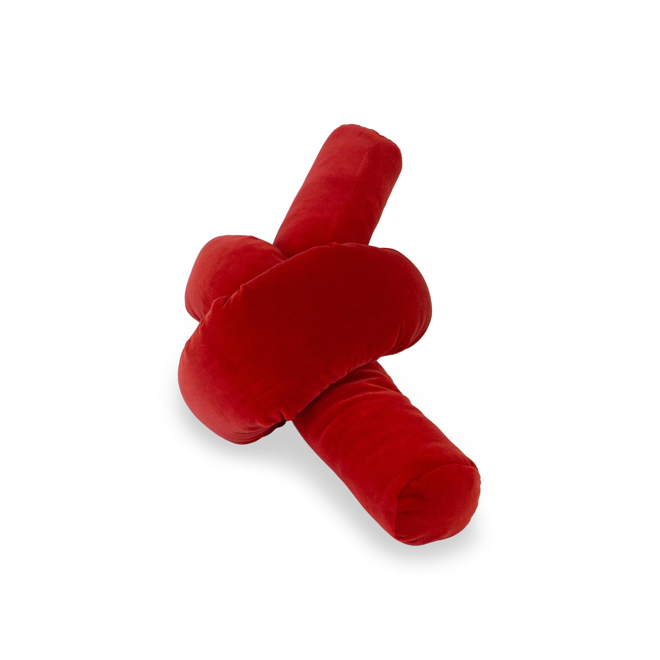 American Scarlet Red Velvet Pretzel Knot Lumbar Pillow  For Sale