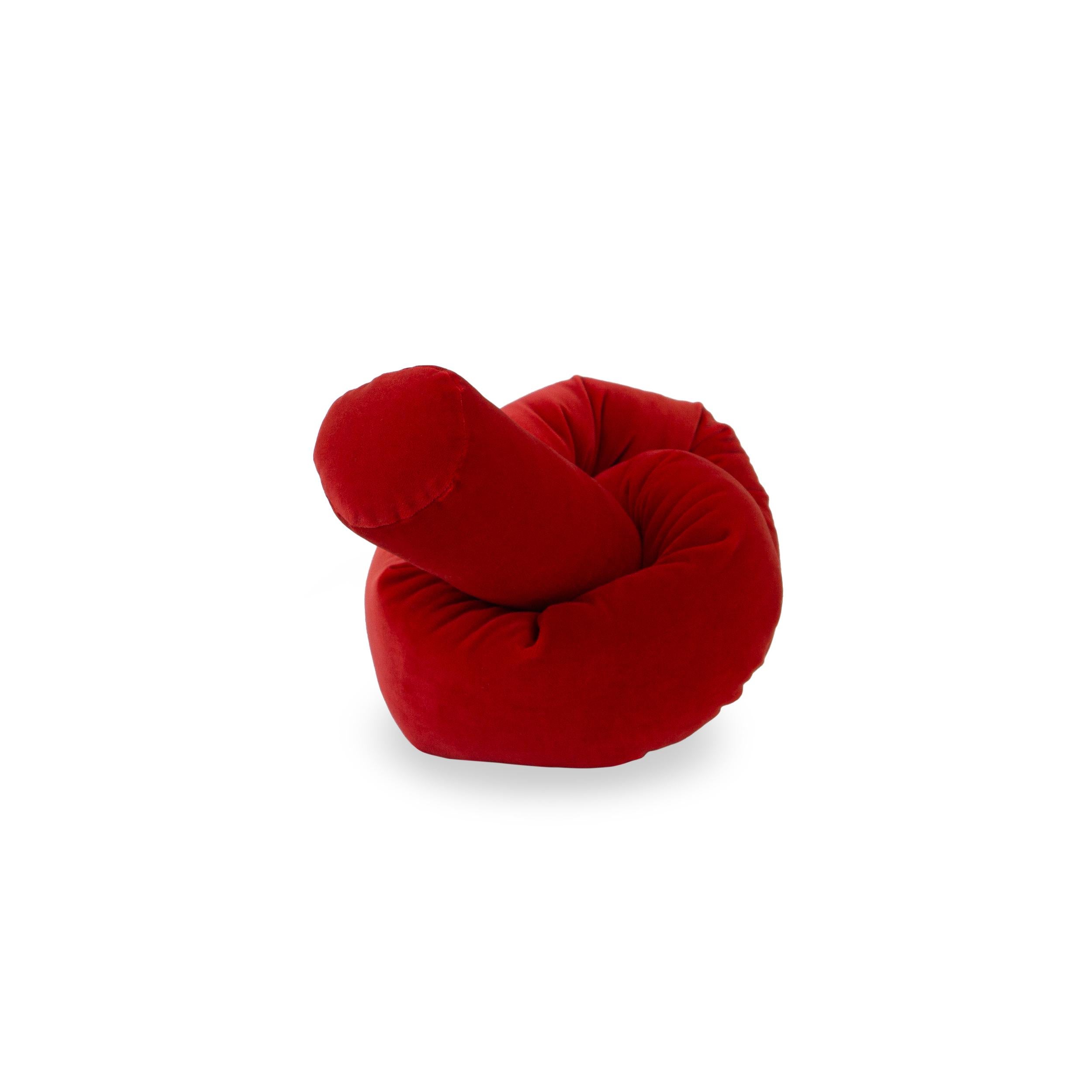 Scarlet Red Velvet Pretzel Knot Lumbar Pillow  In New Condition For Sale In Greenwich, CT