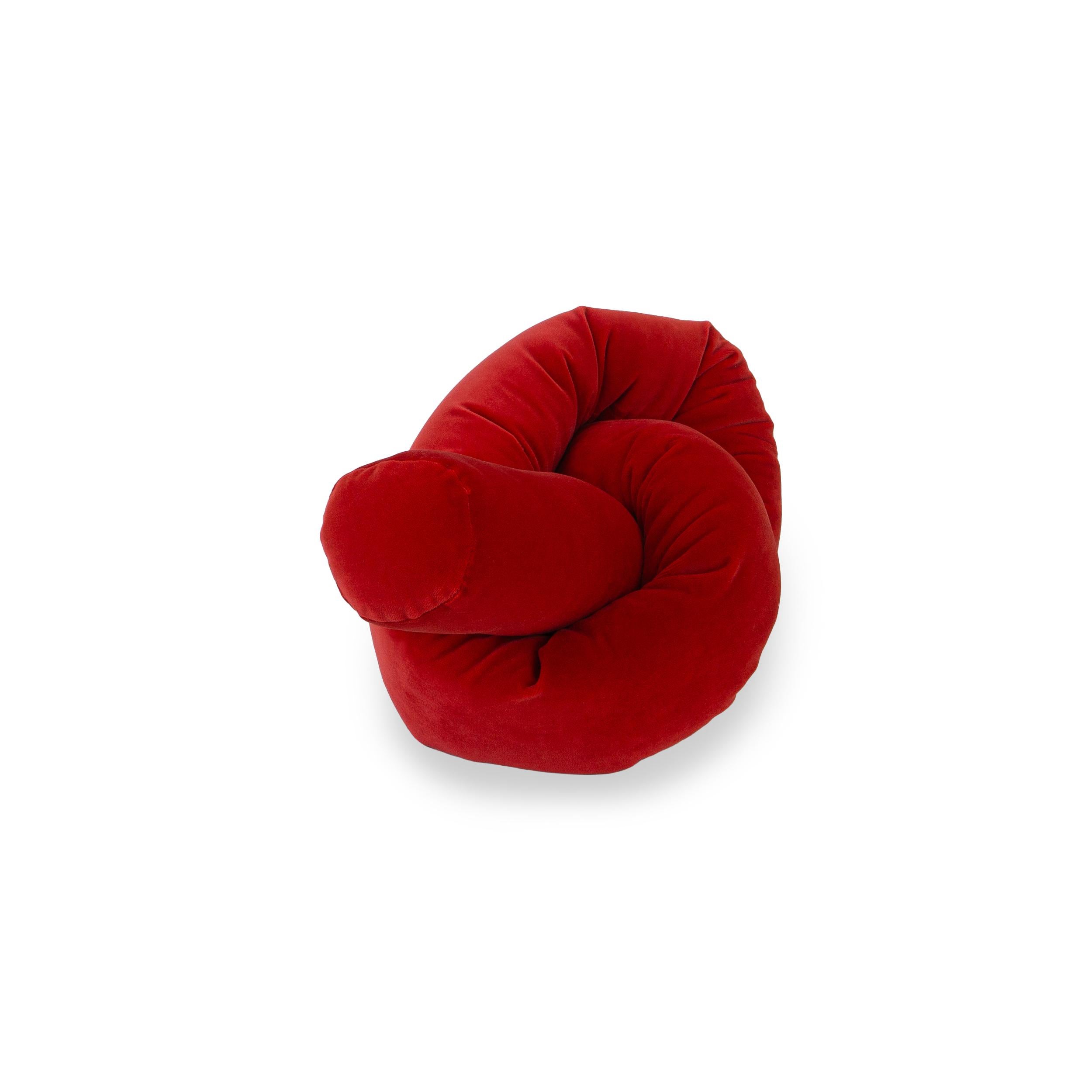 Contemporary Scarlet Red Velvet Pretzel Knot Lumbar Pillow  For Sale