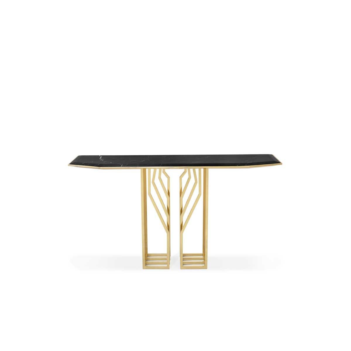 When rebel meets nature it creates nothing but an uncontrollable force. Scarp Console's insurgent gold-plated brass legs and Nero marquina marble bring out the strongest presence in modern projects. The powerful strength of this console leaps any