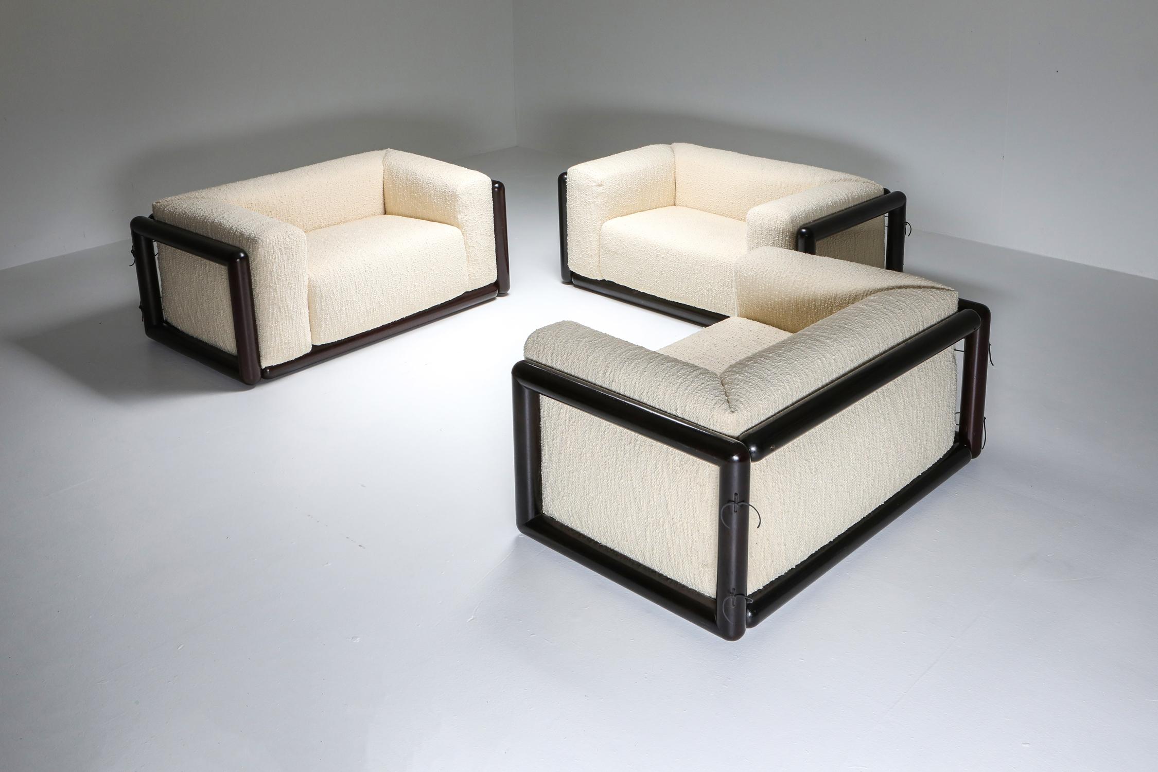Leather Scarpa 'Cornaro' Sofa Set in Ivory Bouclé for Simon