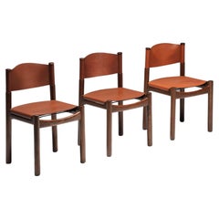 Scarpa Inspired Walnut & Leather Dining Chairs, Mid-Century Modern, Rustic 1950'