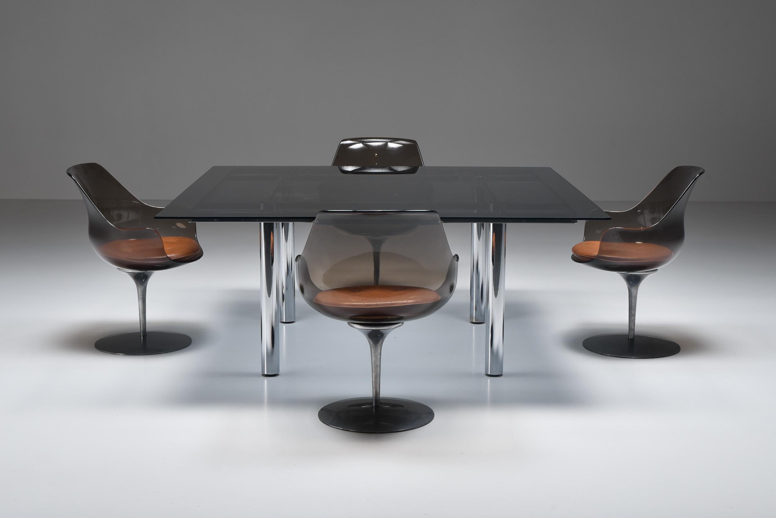 Italian Scarpa Large André Square Chrome Dining Table for Knoll International, 1970s