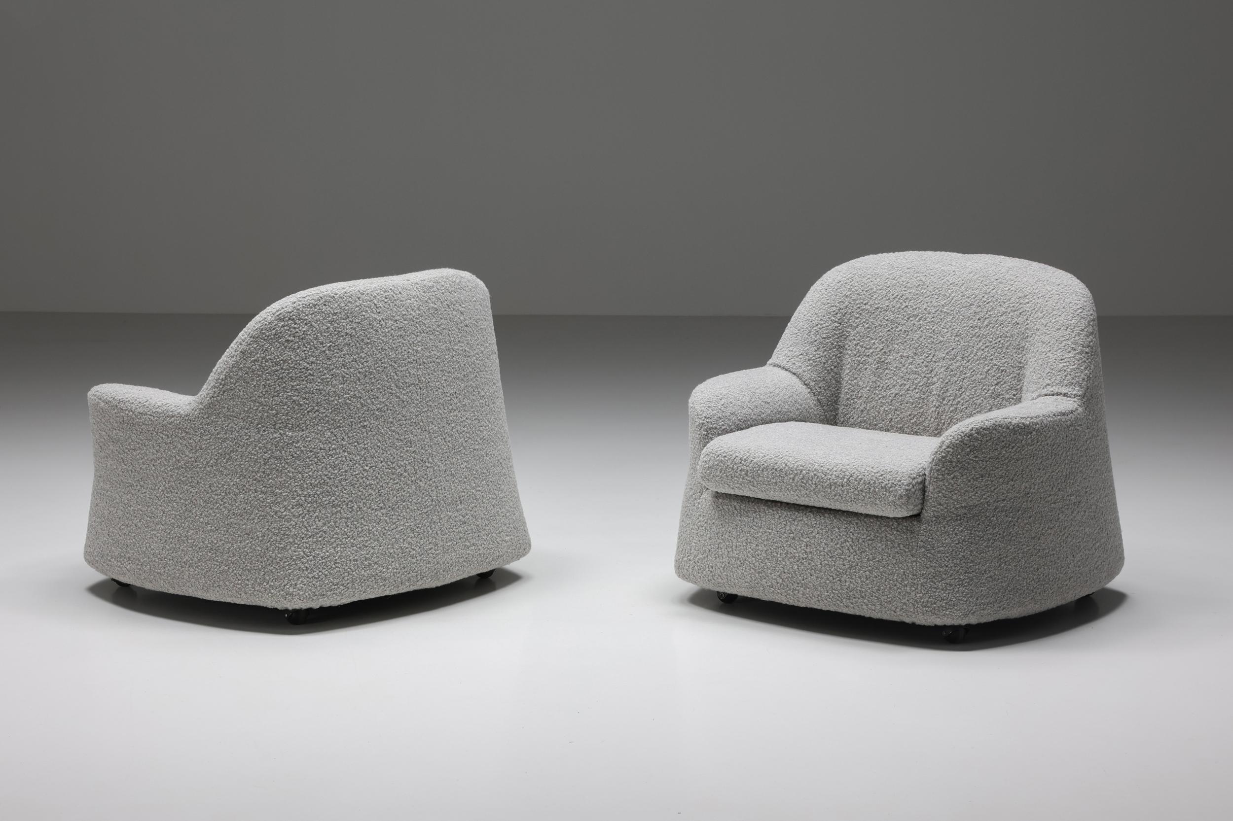 Scarpa Lounge Chairs Grey Bouclé, Italian Design, Mid-Century Modern, 1960's In Excellent Condition In Antwerp, BE