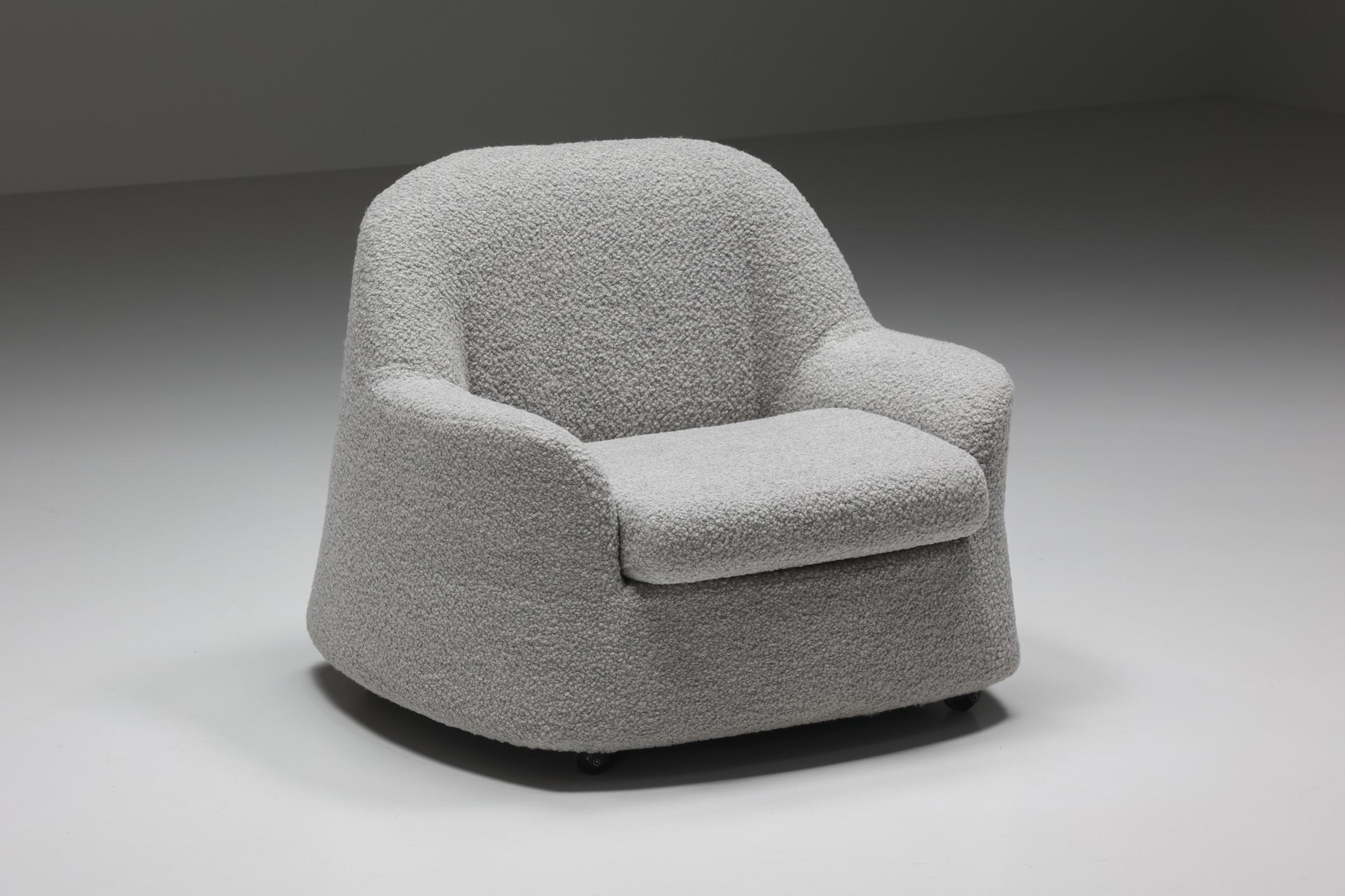 Scarpa Lounge Chairs Grey Bouclé, Italian Design, Mid-Century Modern, 1960's 1