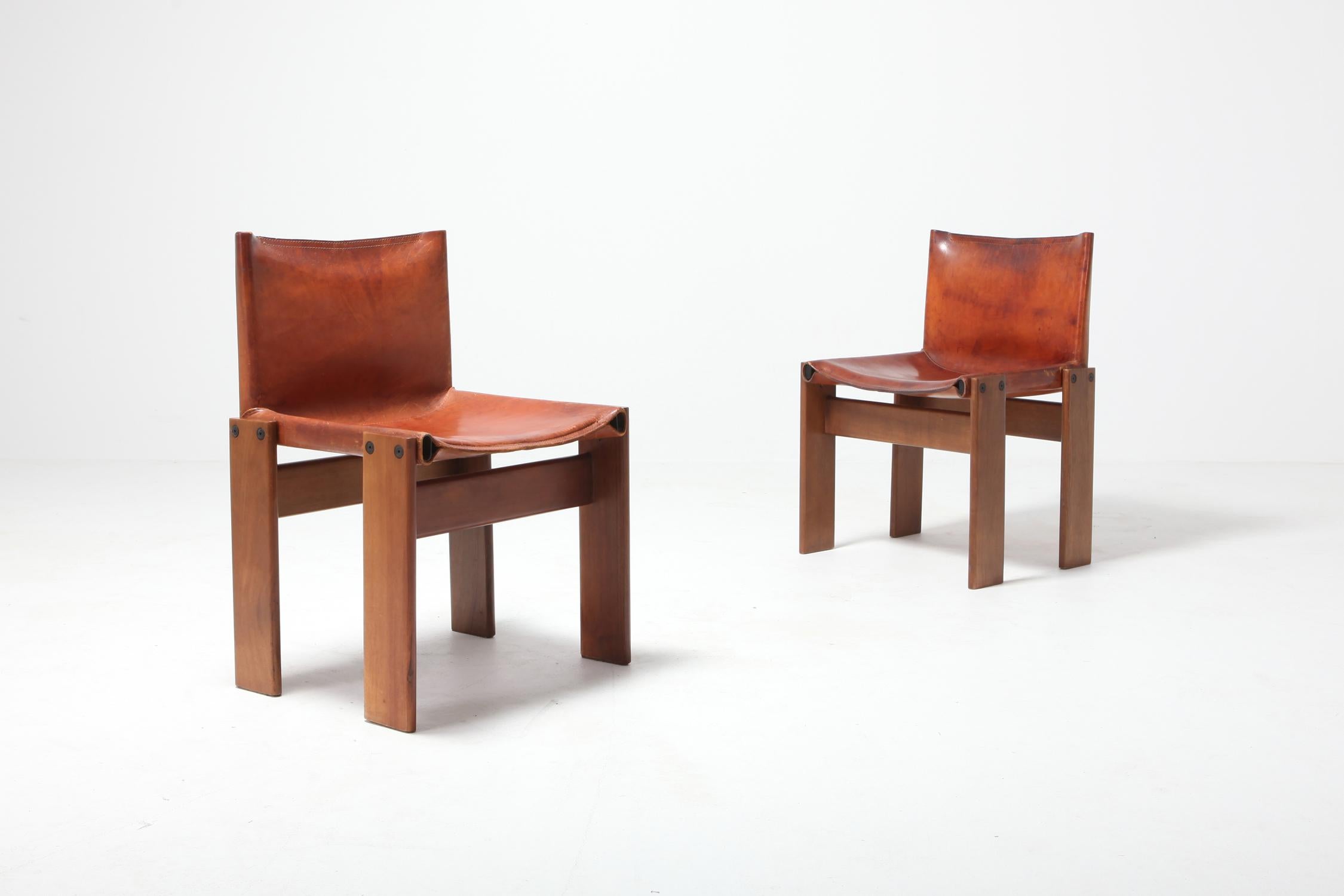 Scarpa 'Monk' Chairs in Patinated Cognac Leather, Set of Four 4