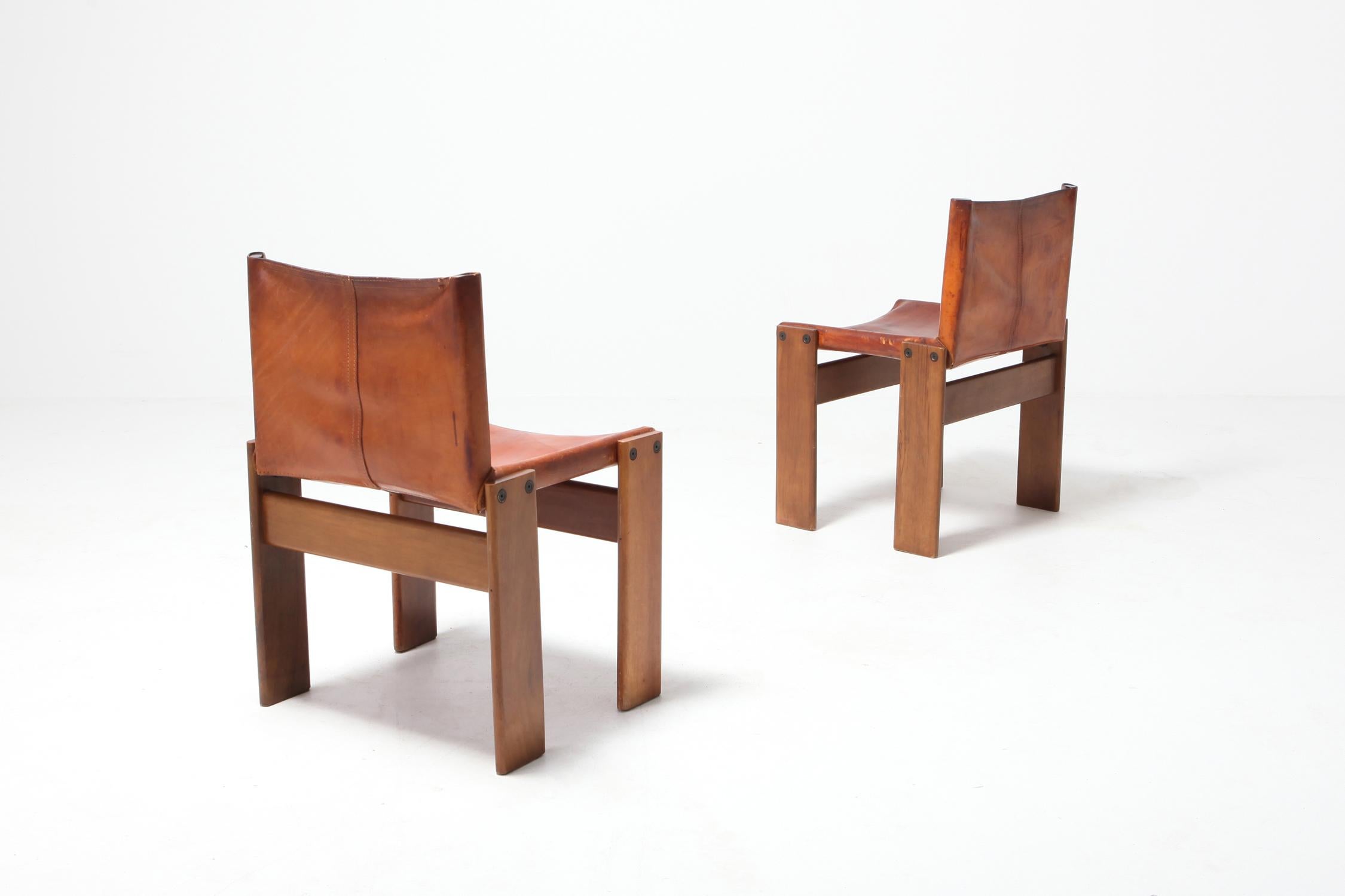 Scarpa 'Monk' Chairs in Patinated Cognac Leather, Set of Four 5