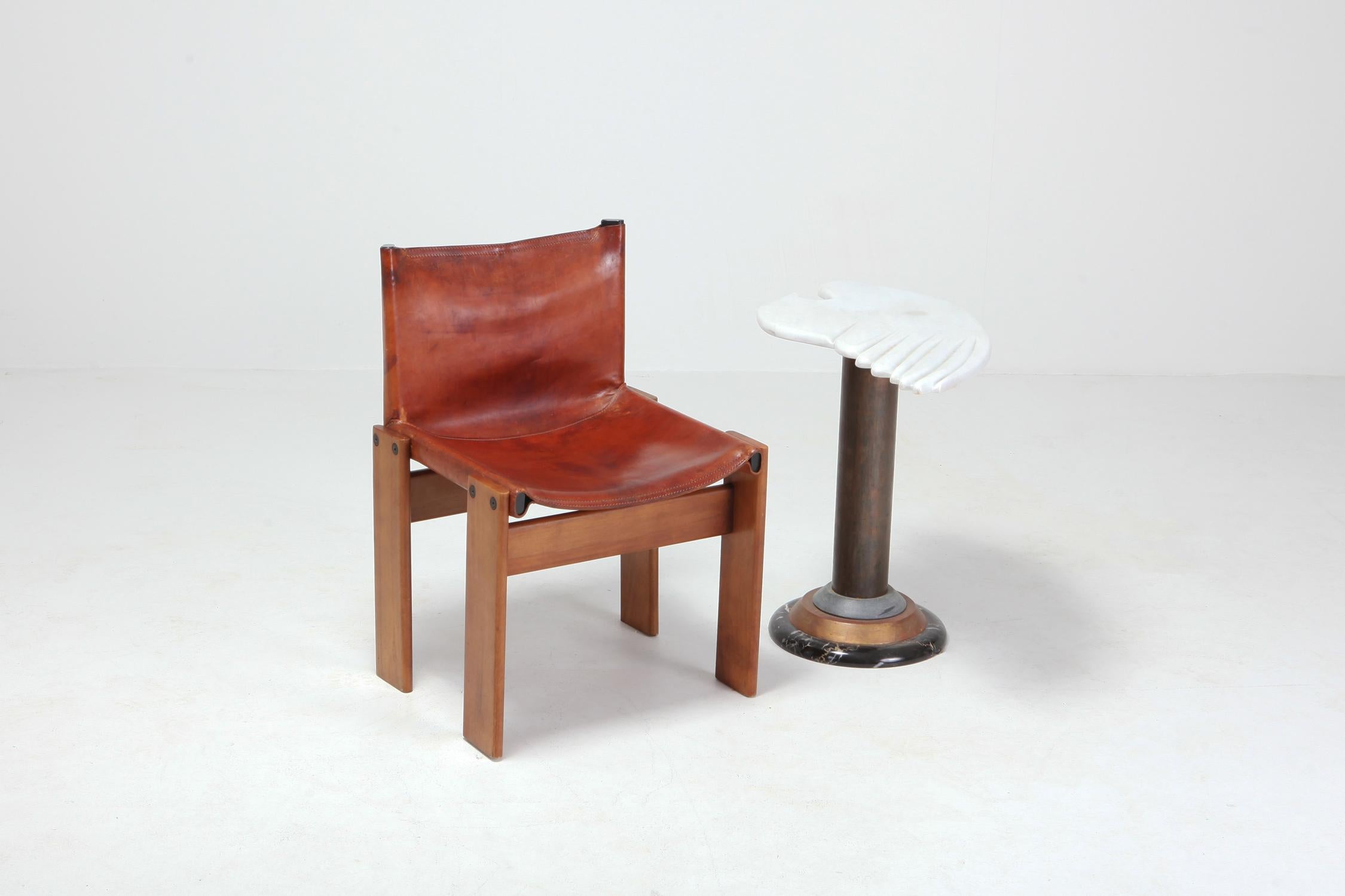 Scarpa 'Monk' Chairs in Patinated Cognac Leather, Set of Four 6