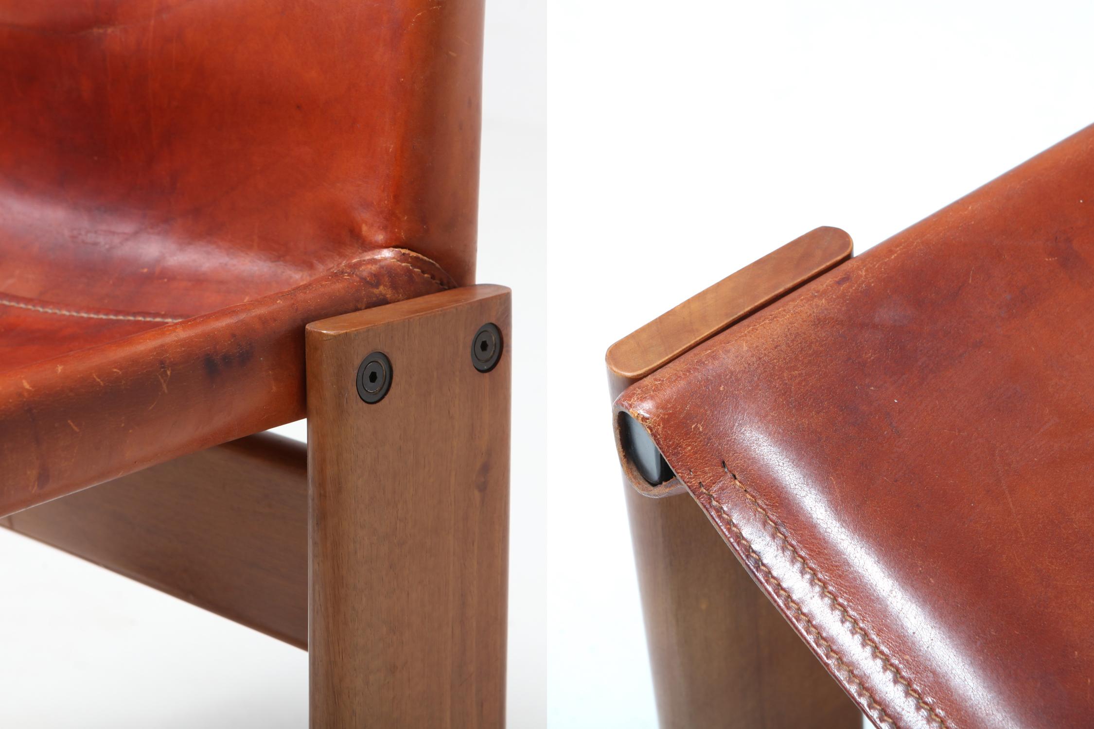 Scarpa 'Monk' Chairs in Patinated Cognac Leather, Set of Four 7