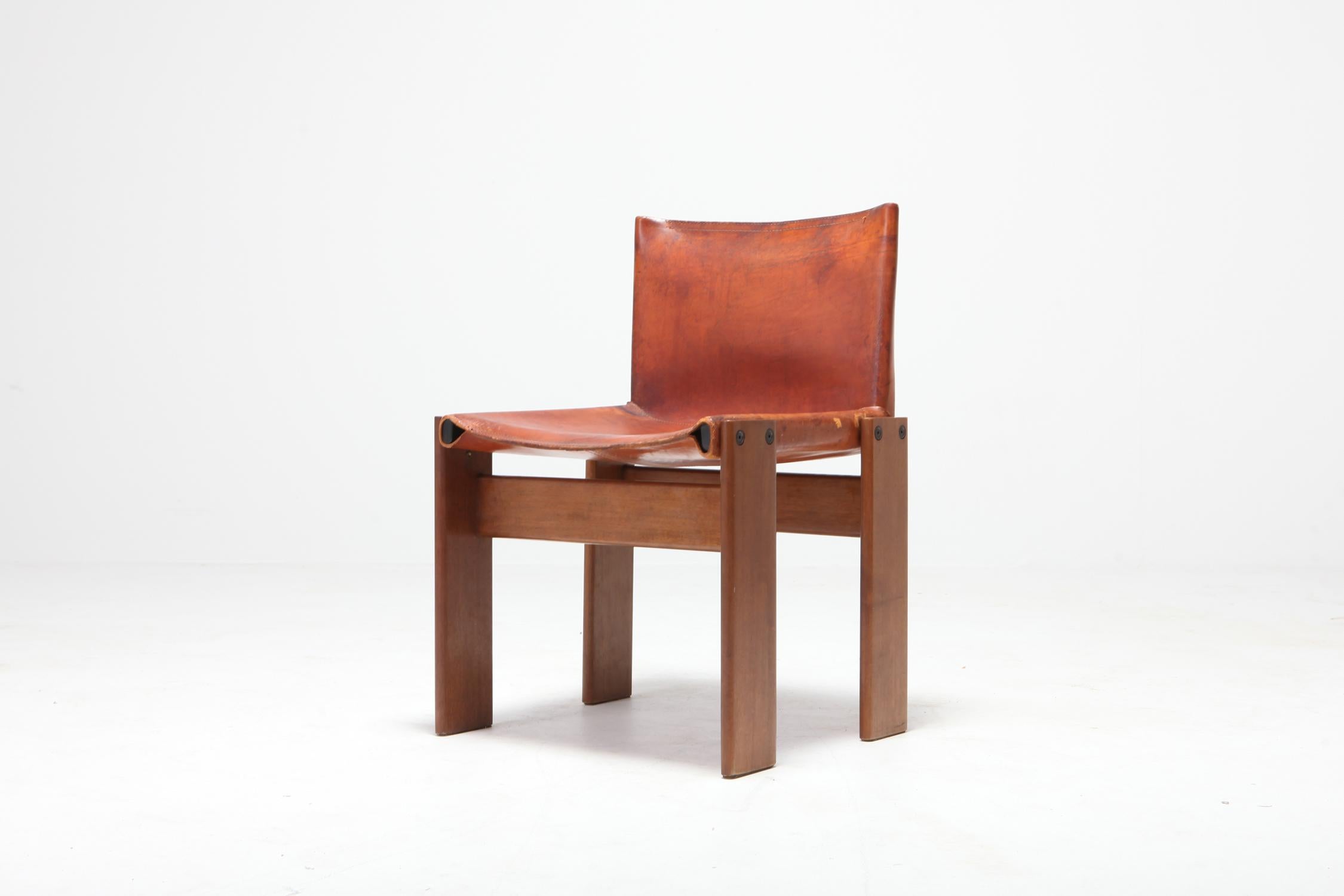 European Scarpa 'Monk' Chairs in Patinated Cognac Leather, Set of Four