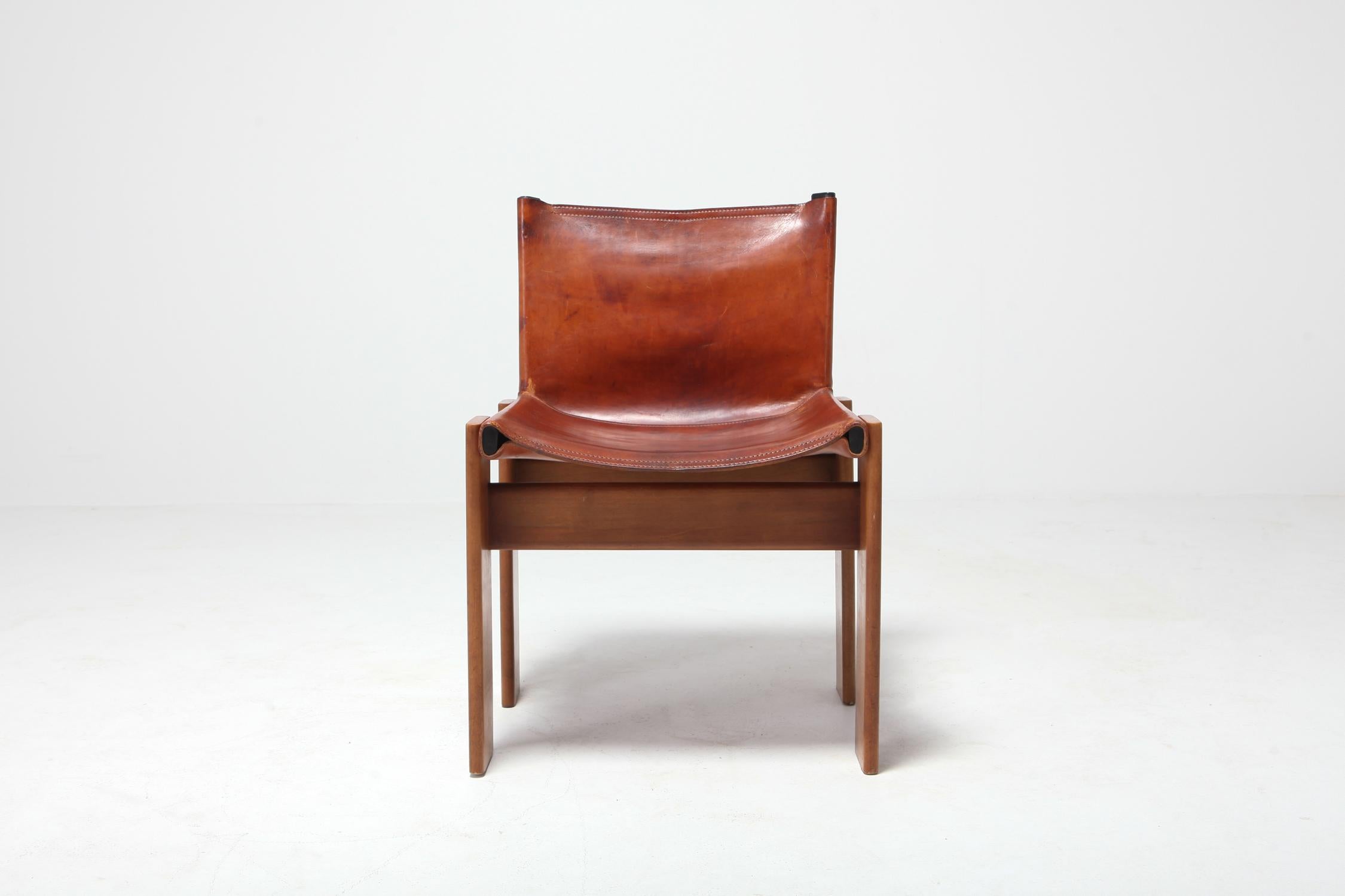 20th Century Scarpa 'Monk' Chairs in Patinated Cognac Leather, Set of Four