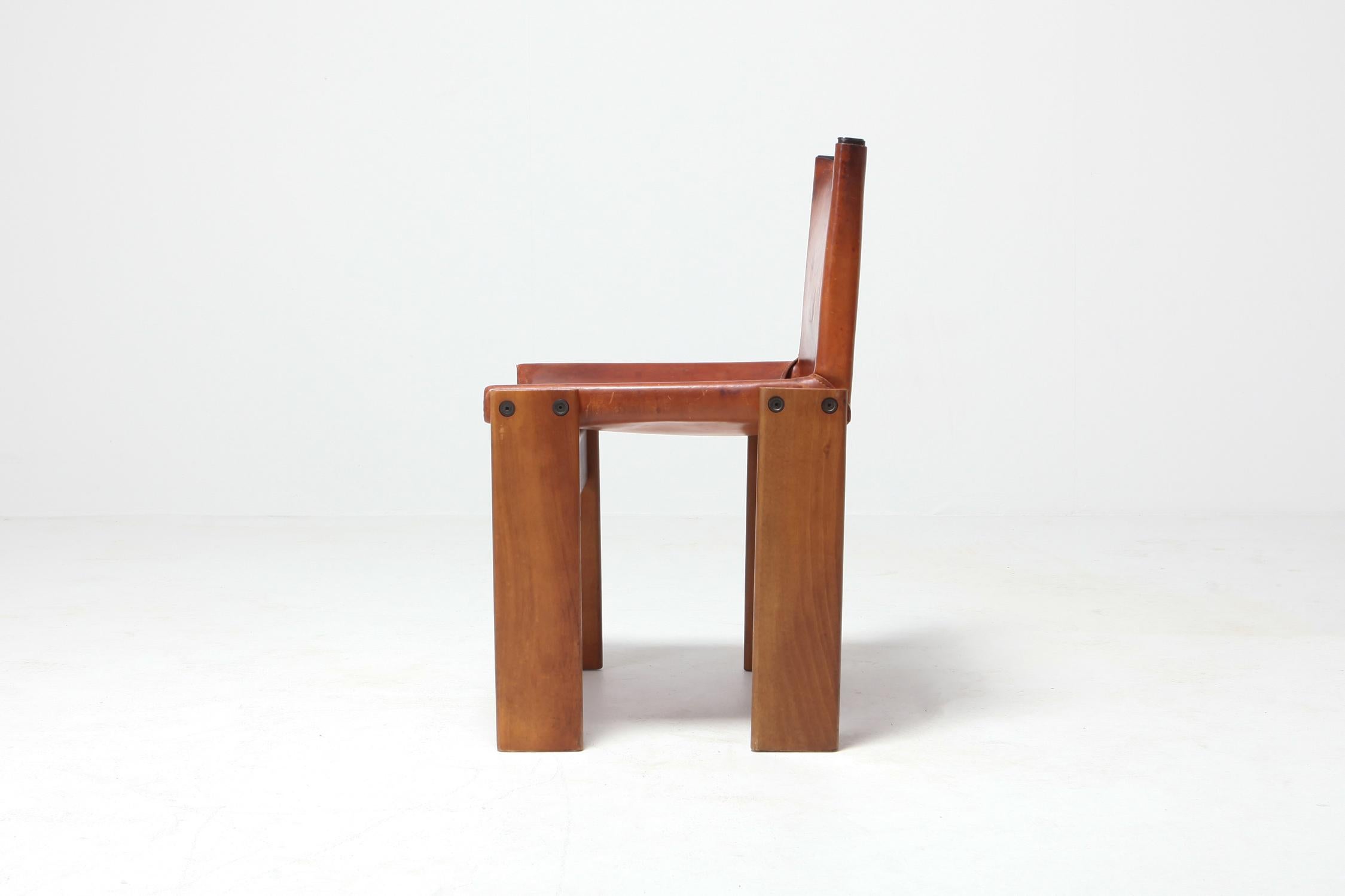 Scarpa 'Monk' Chairs in Patinated Cognac Leather, Set of Four 1