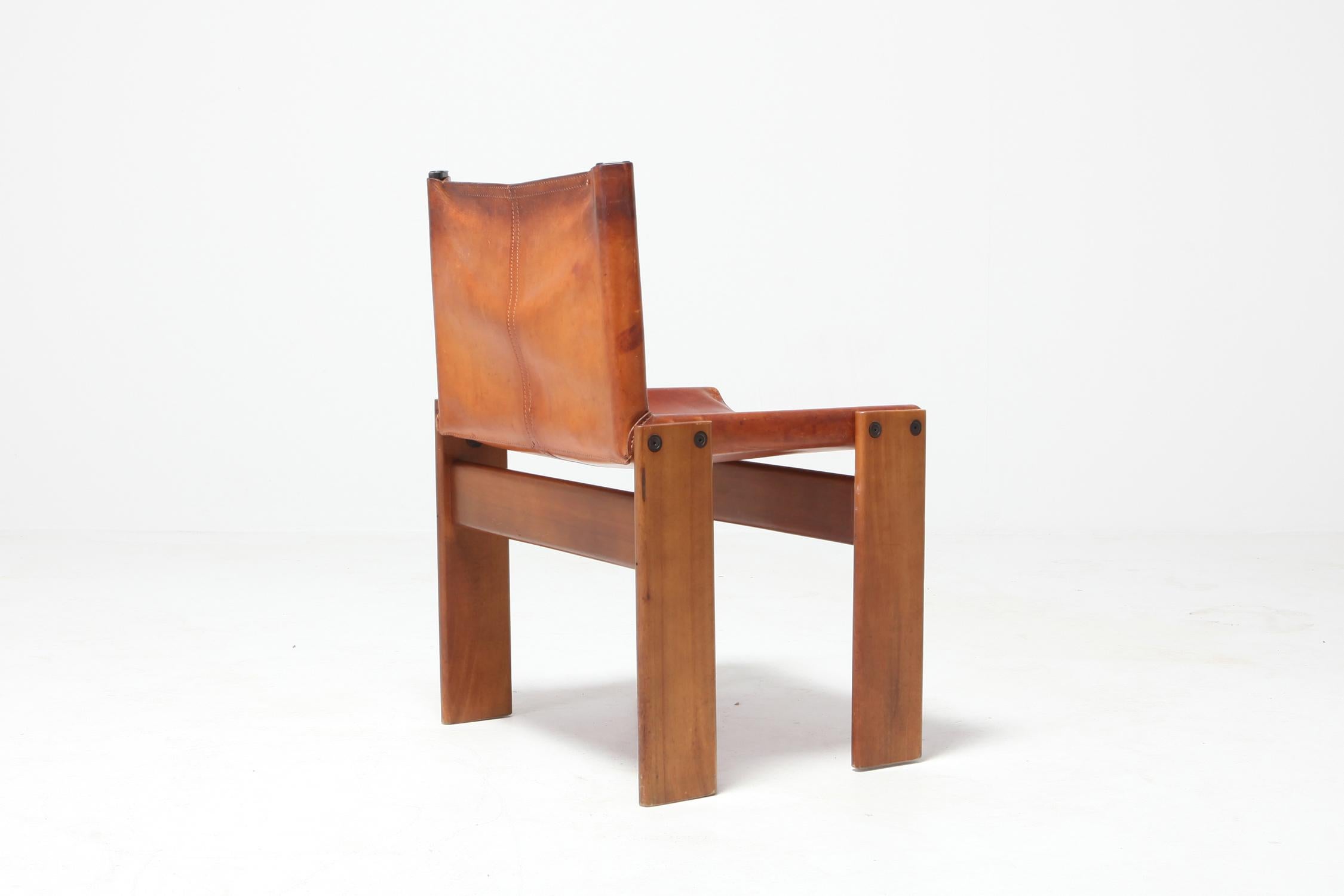 Scarpa 'Monk' Chairs in Patinated Cognac Leather, Set of Four 2