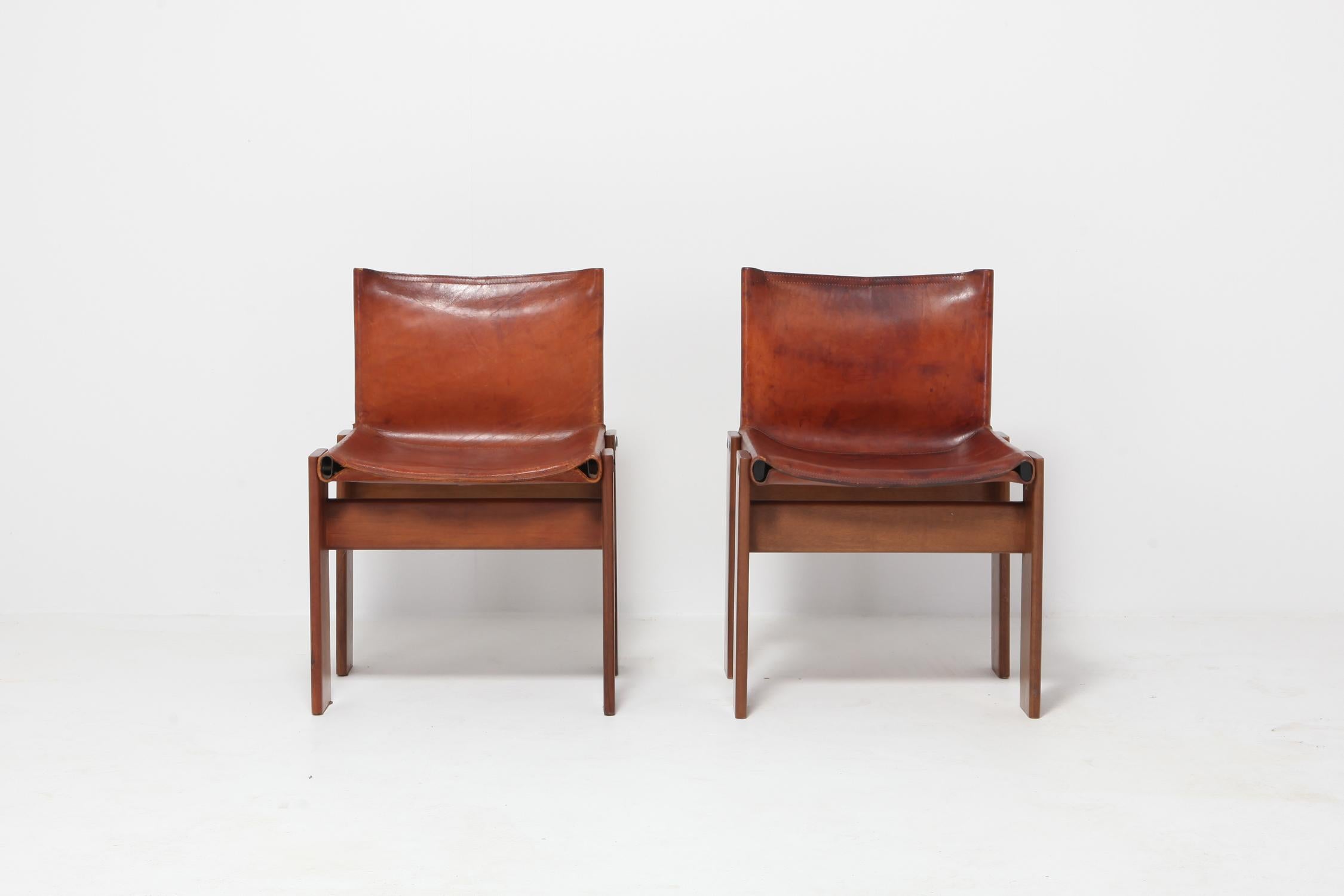 Scarpa 'Monk' Chairs in Patinated Cognac Leather, Set of Four 3