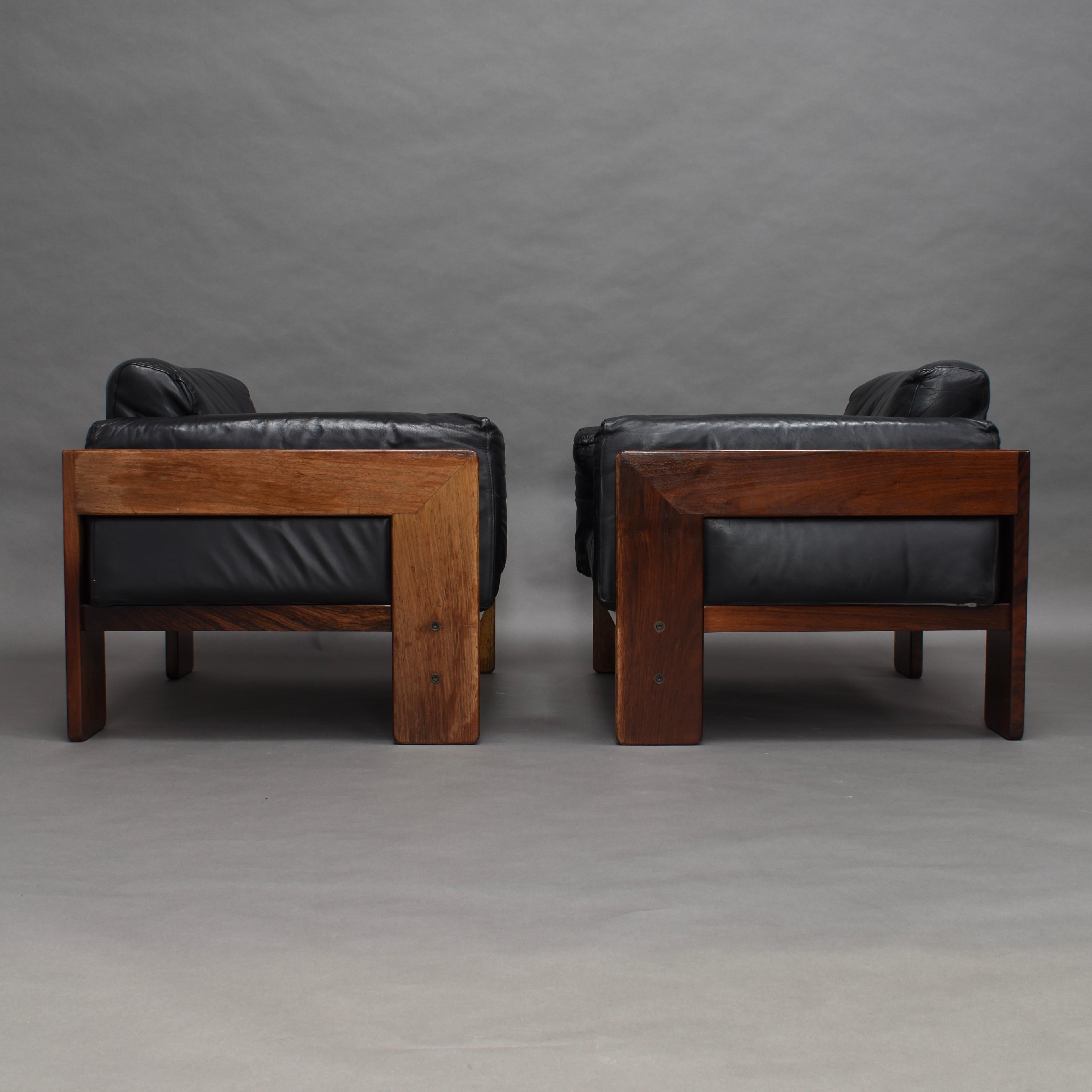 Scarpa Pair of Bastiano Chairs in Black Leather and Rosewood, Knoll Italy, 1975 In Good Condition In Pijnacker, Zuid-Holland