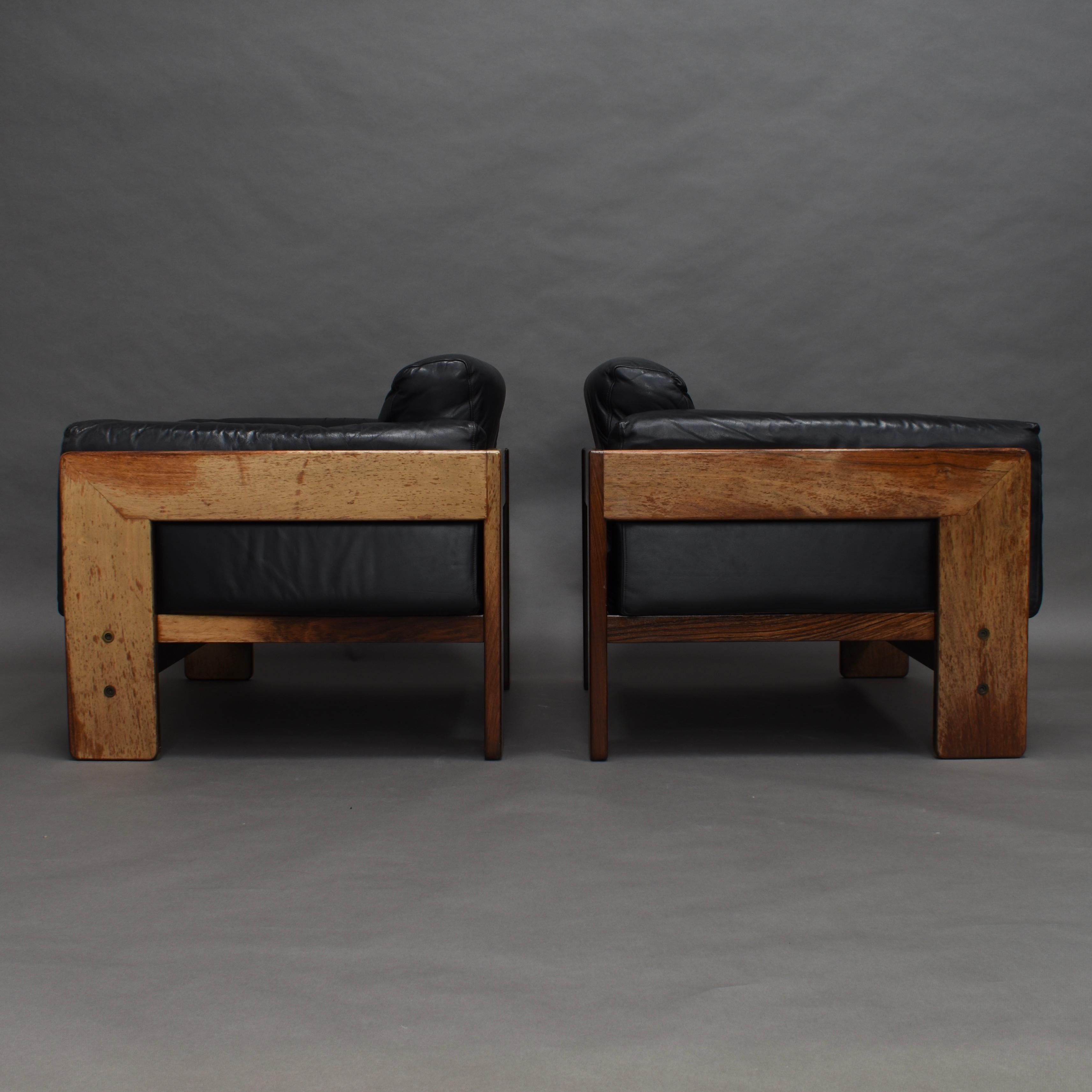 Scarpa Pair of Bastiano Chairs in Black Leather and Rosewood, Knoll Italy, 1975 1
